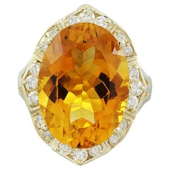 Bague en or jaune massif 14 carats avec citrine naturelle et diamants 