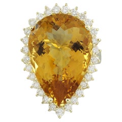 Bague en or jaune massif 14 carats avec citrine naturelle et diamants 