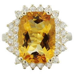 Bague en or jaune massif 14 carats avec citrine naturelle et diamants 