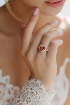Bague en or 14 carats avec citrine naturelle et diamants, taille 6, 3,76 carats au total, certifiée
