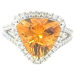 Bague en or 14 carats avec citrine naturelle et diamants, taille 6, 3,76 carats au total, certifiée