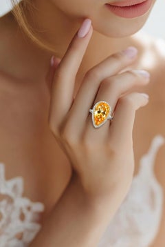 Ring mit natürlichem Citrin und Diamanten, Größe 6,5, 14-karätiges Gold, 6,53 TCW, zertifiziert