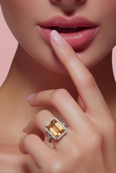 Natural Citrine Diamond Ring Size 7 14k White Gold 15.81 TCW Certified