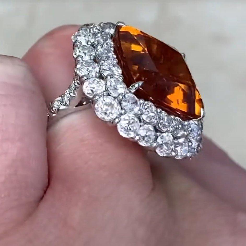 Taglio antico europeo Anello con doppio diamante Citrino naturale (circa 13,40 carati), platino in vendita