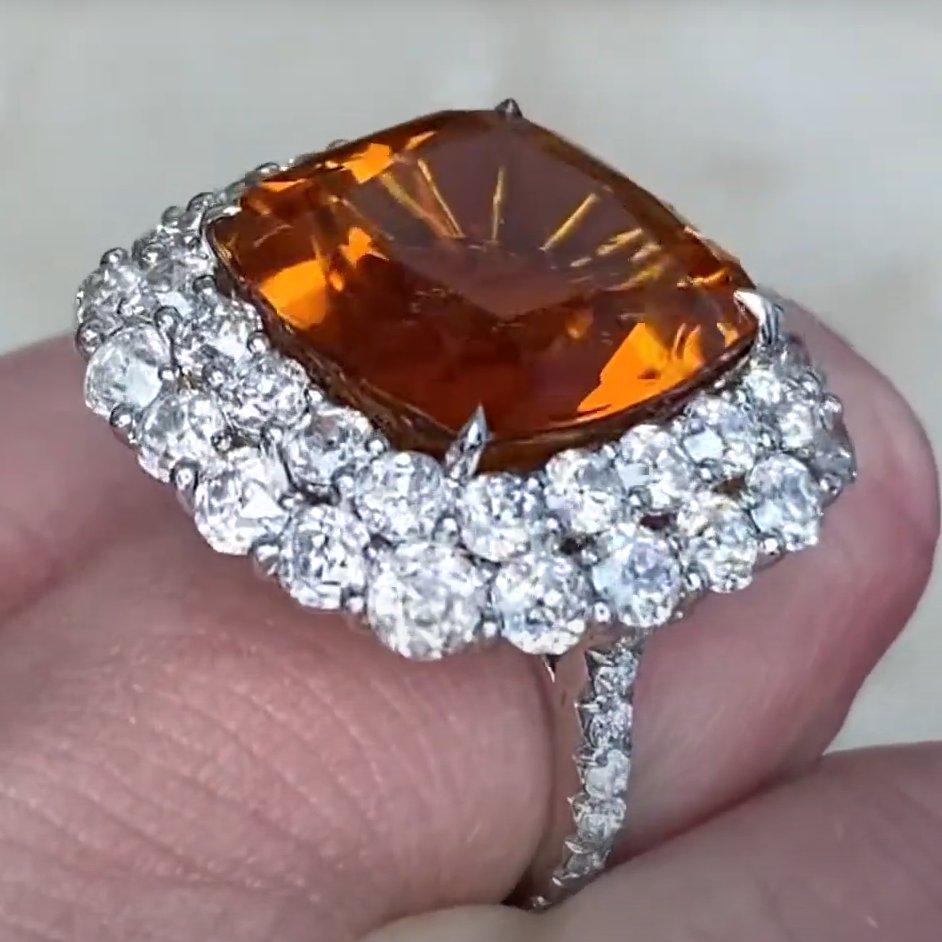 Donna Anello con doppio diamante Citrino naturale (circa 13,40 carati), platino in vendita