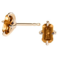 Natural Citrine Emerald-Cut Studs