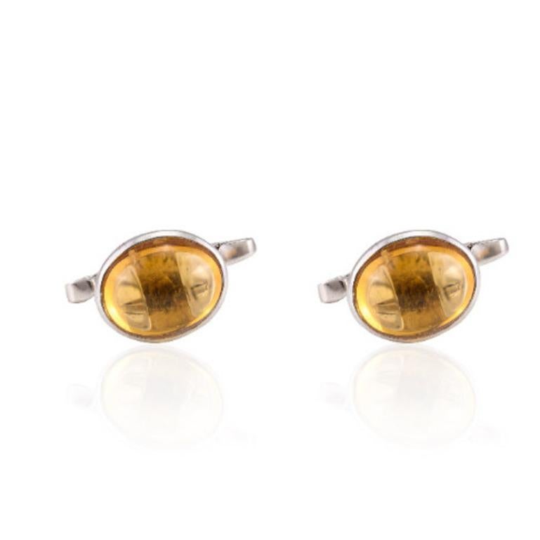 Dainty Oval Cut Citrine Cufflinks in 925 Sterling Silver Gifts for Him For Sale 1