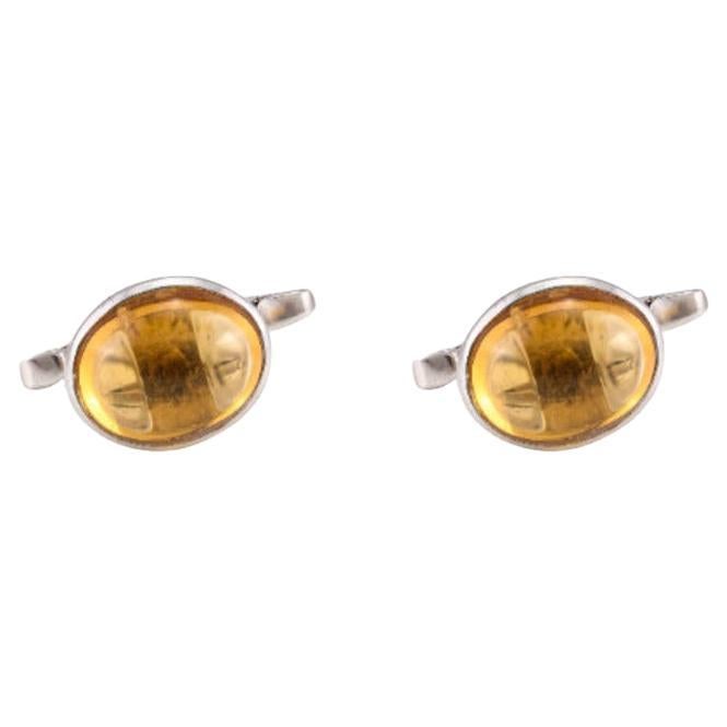 Natural Citrine Gemstone Cufflinks in 925 Sterling Silver Gift For Him
