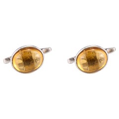Natural Citrine Gemstone Cufflinks in 925 Sterling Silver Gift For Him