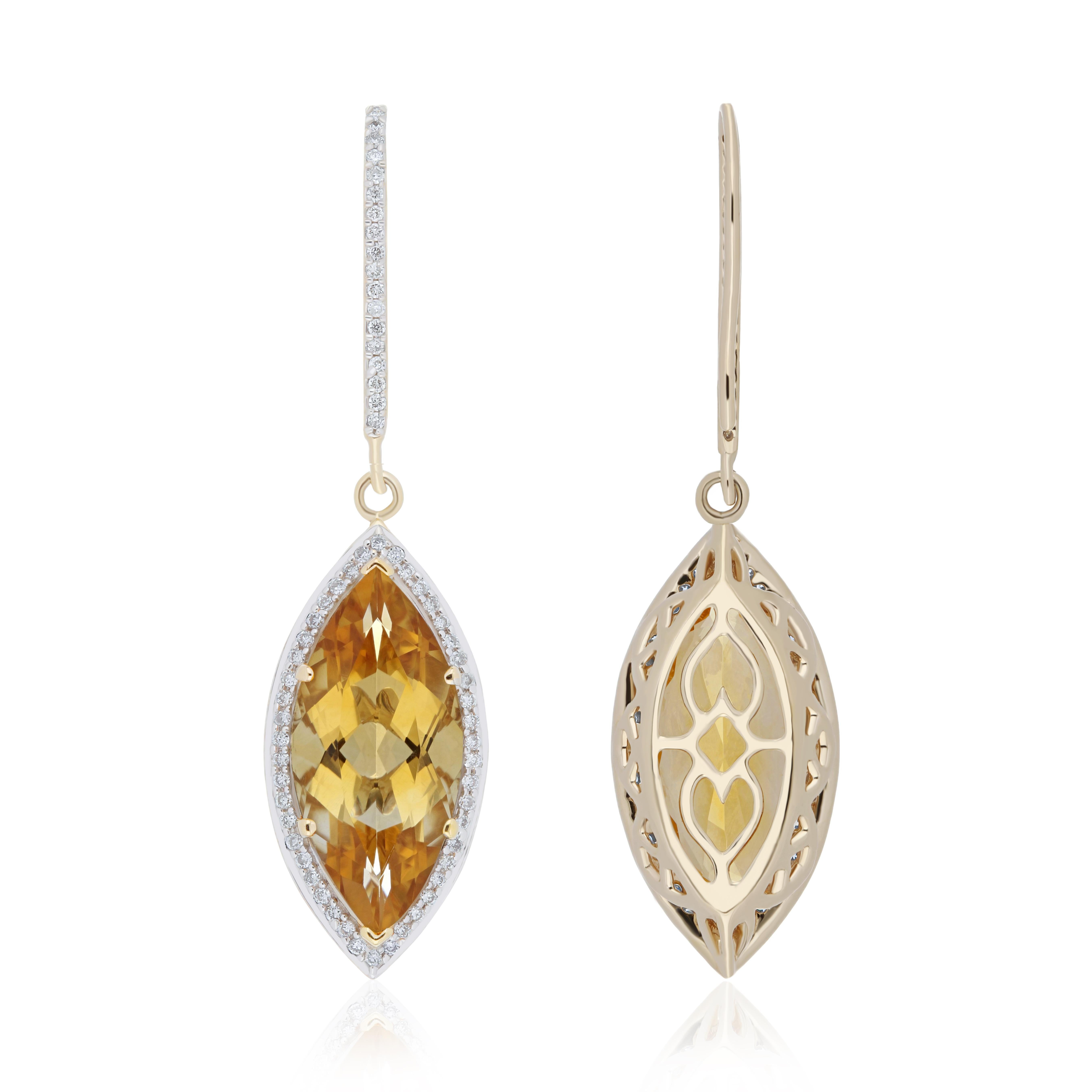 En vente :  Bague et boucles d'oreilles en or jaune 14k serties de diamants pour la Citrine Naturelle 10