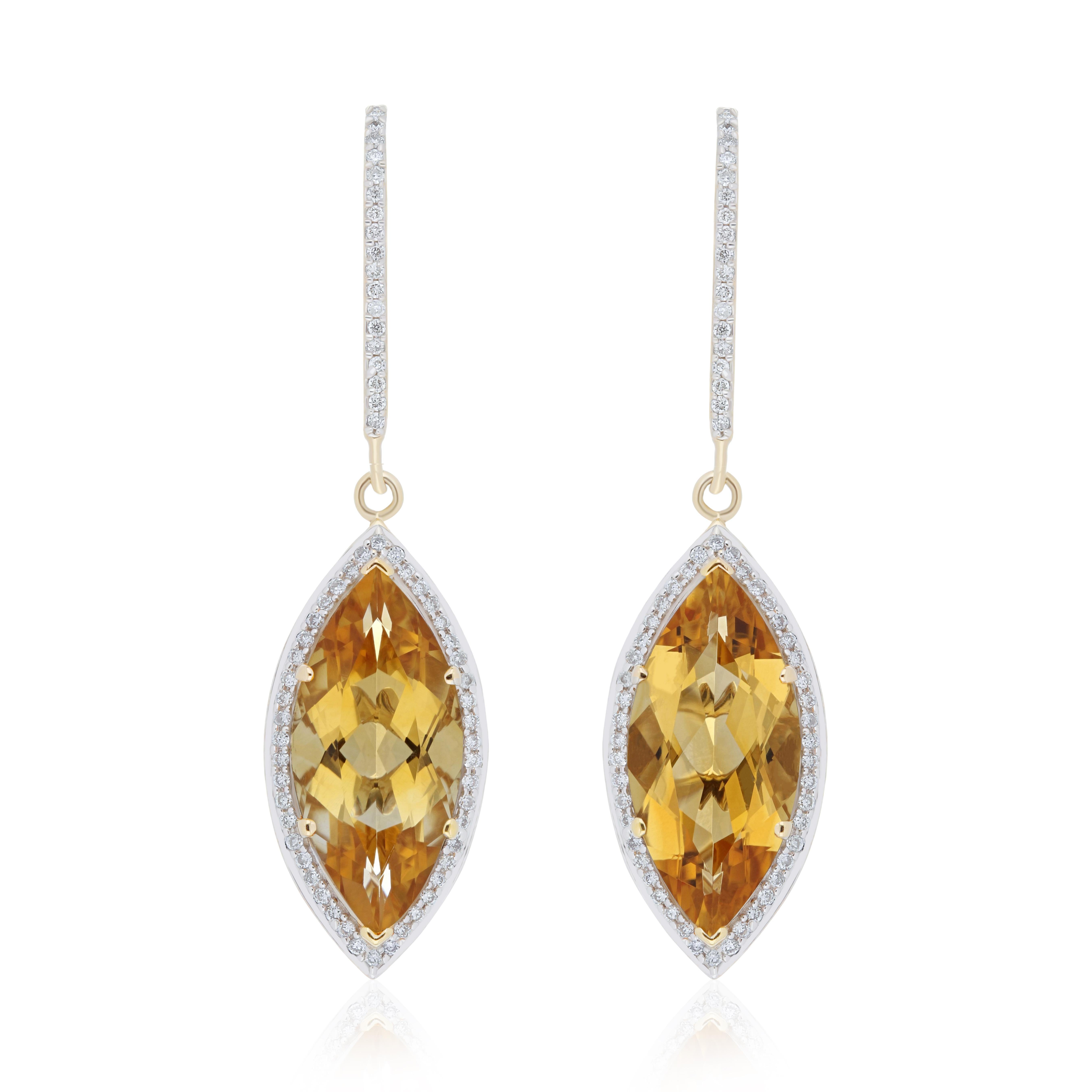 En vente :  Bague et boucles d'oreilles en or jaune 14k serties de diamants pour la Citrine Naturelle 11