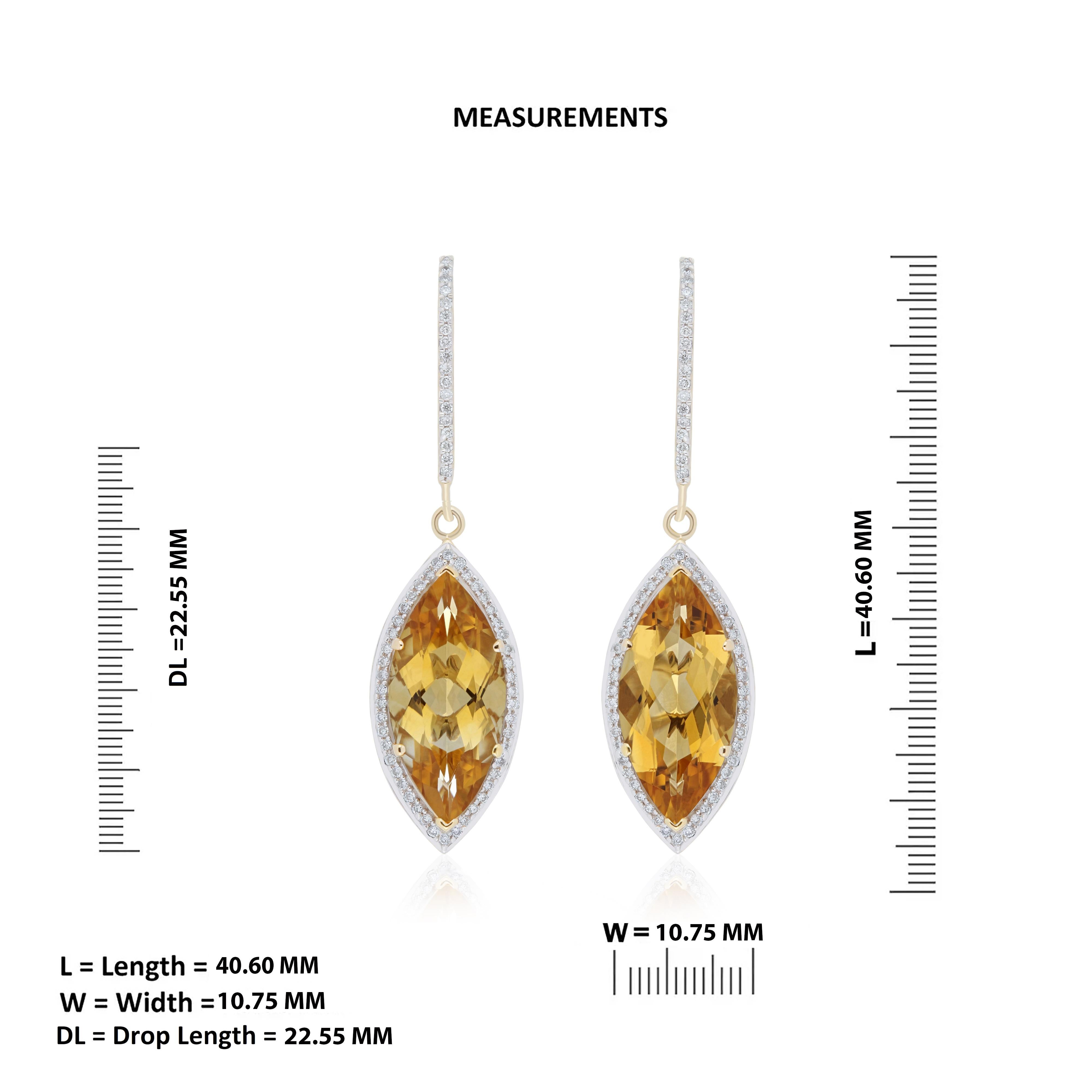 En vente :  Bague et boucles d'oreilles en or jaune 14k serties de diamants pour la Citrine Naturelle 12