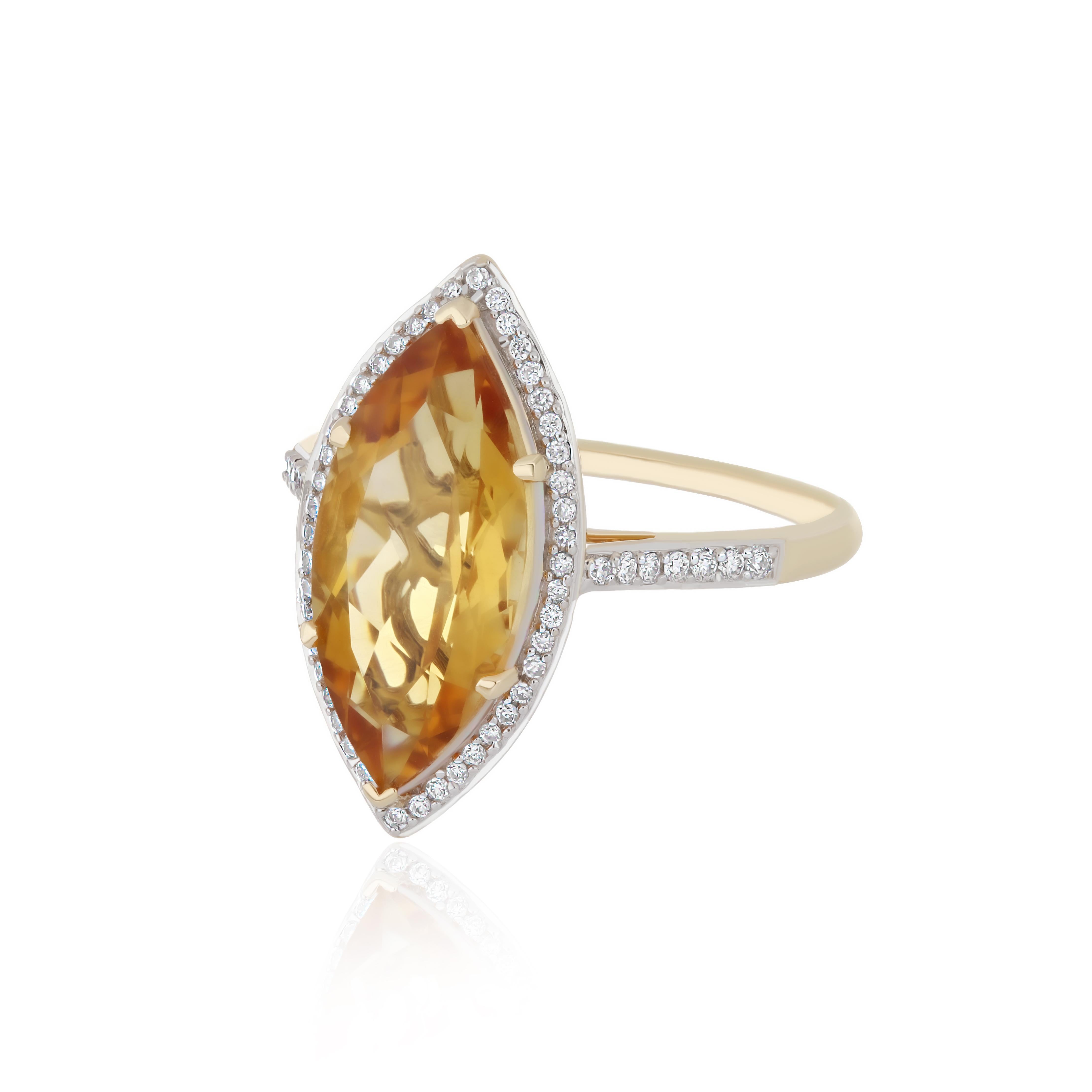 En vente :  Bague et boucles d'oreilles en or jaune 14k serties de diamants pour la Citrine Naturelle 3