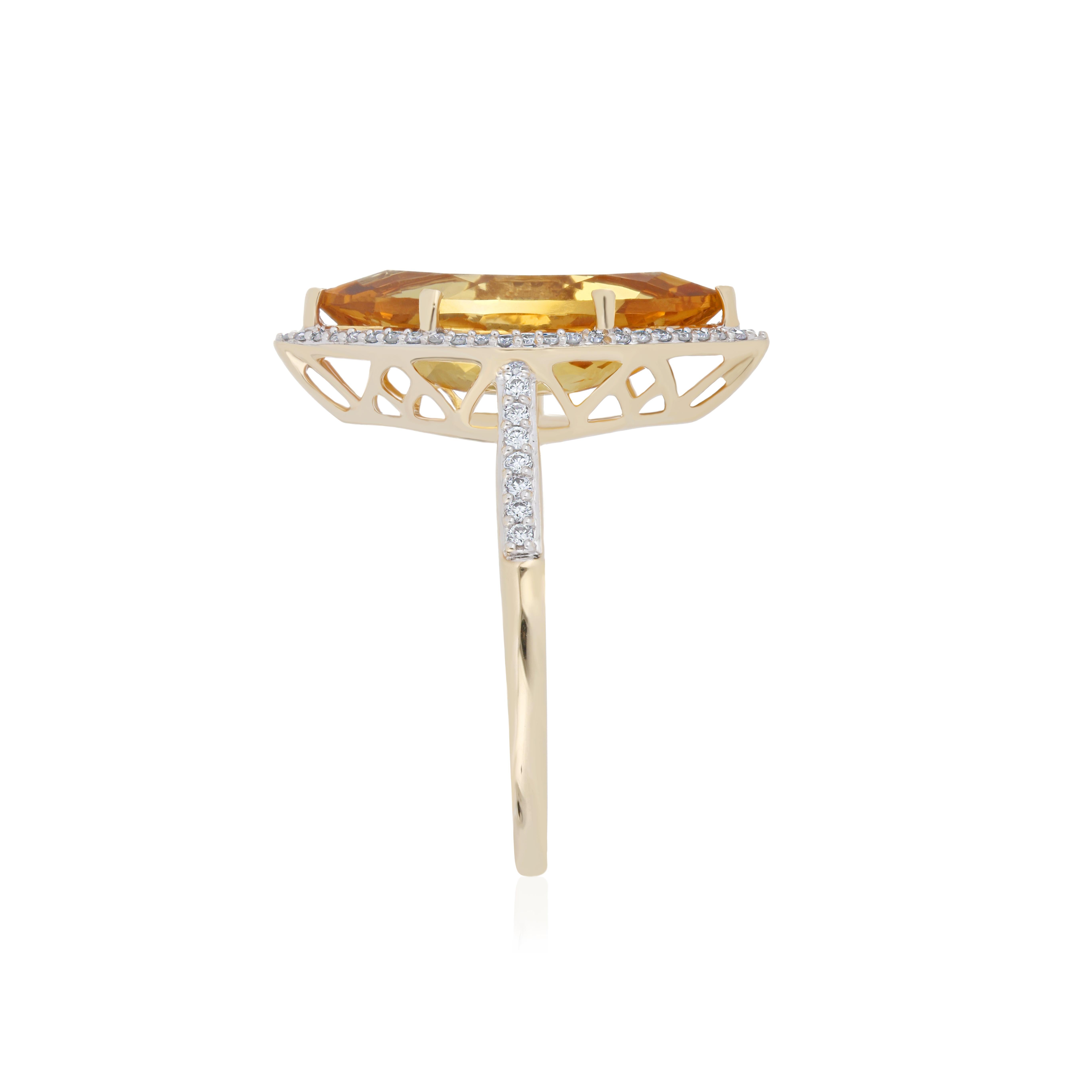 En vente :  Bague et boucles d'oreilles en or jaune 14k serties de diamants pour la Citrine Naturelle 4