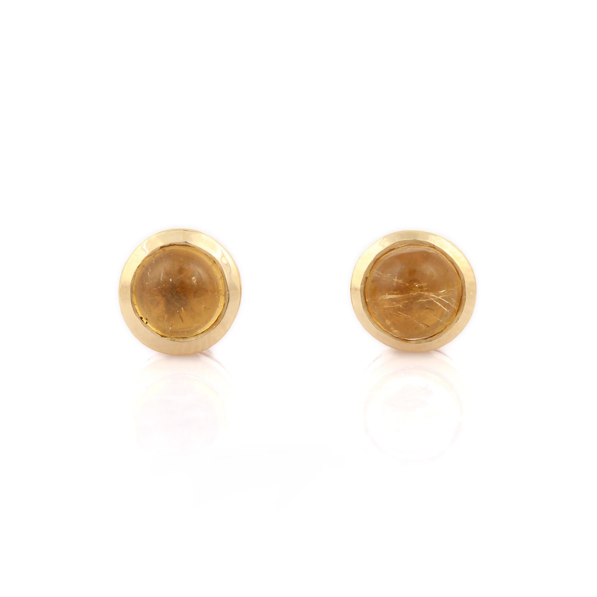 Natural Citrine Gemstone Ringed in 14 Karat Yellow Gold Dainty Stud Earrings In New Condition For Sale In Houston, TX