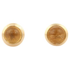 Natural Citrine Gemstone Ringed in 14 Karat Yellow Gold Dainty Stud Earrings