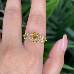 Fiery Citrine Trio Ring with Gemstone Halo in Silver Setting Jewelry for Women