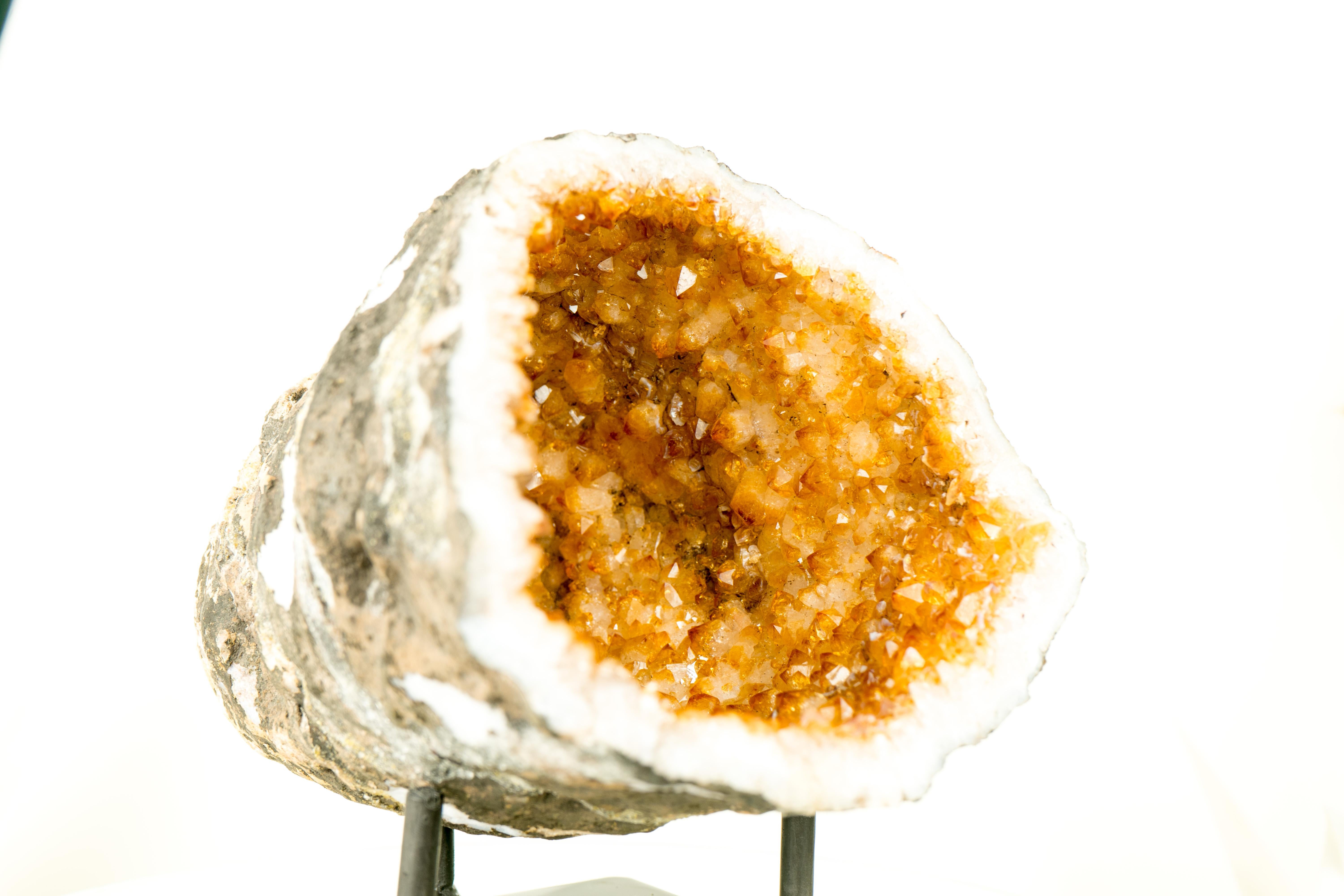 With its golden orange color tone and natural, beautiful cave-like shape, this Citrine Geode is a gorgeous small specimen that showcases rare and beautiful characteristics. It is undoubtedly a stunning Citrine that will serve as a remarkable accent