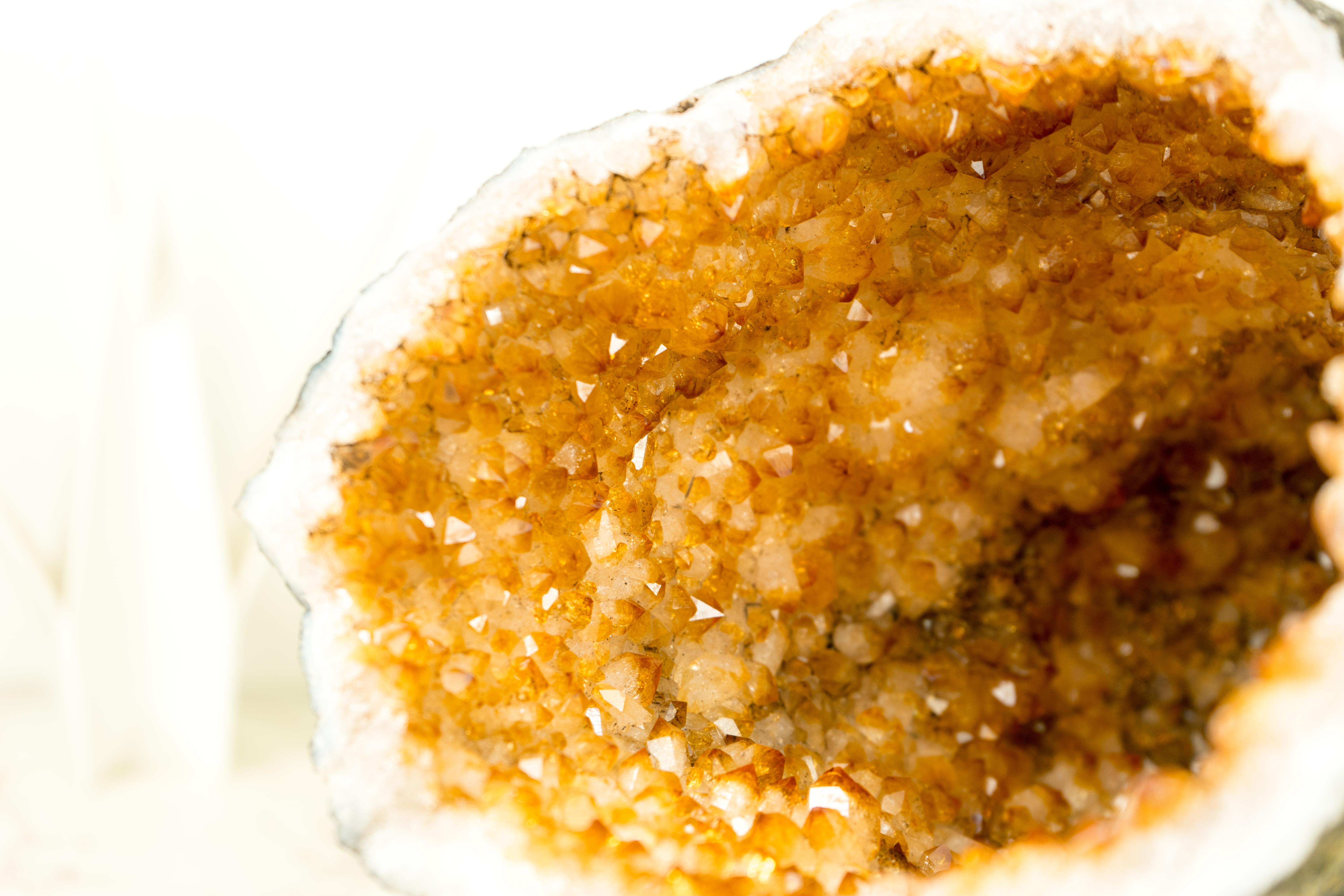 Brazilian Natural Citrine Geode Cave with Sparkly High-Grade Orange Citrine For Sale
