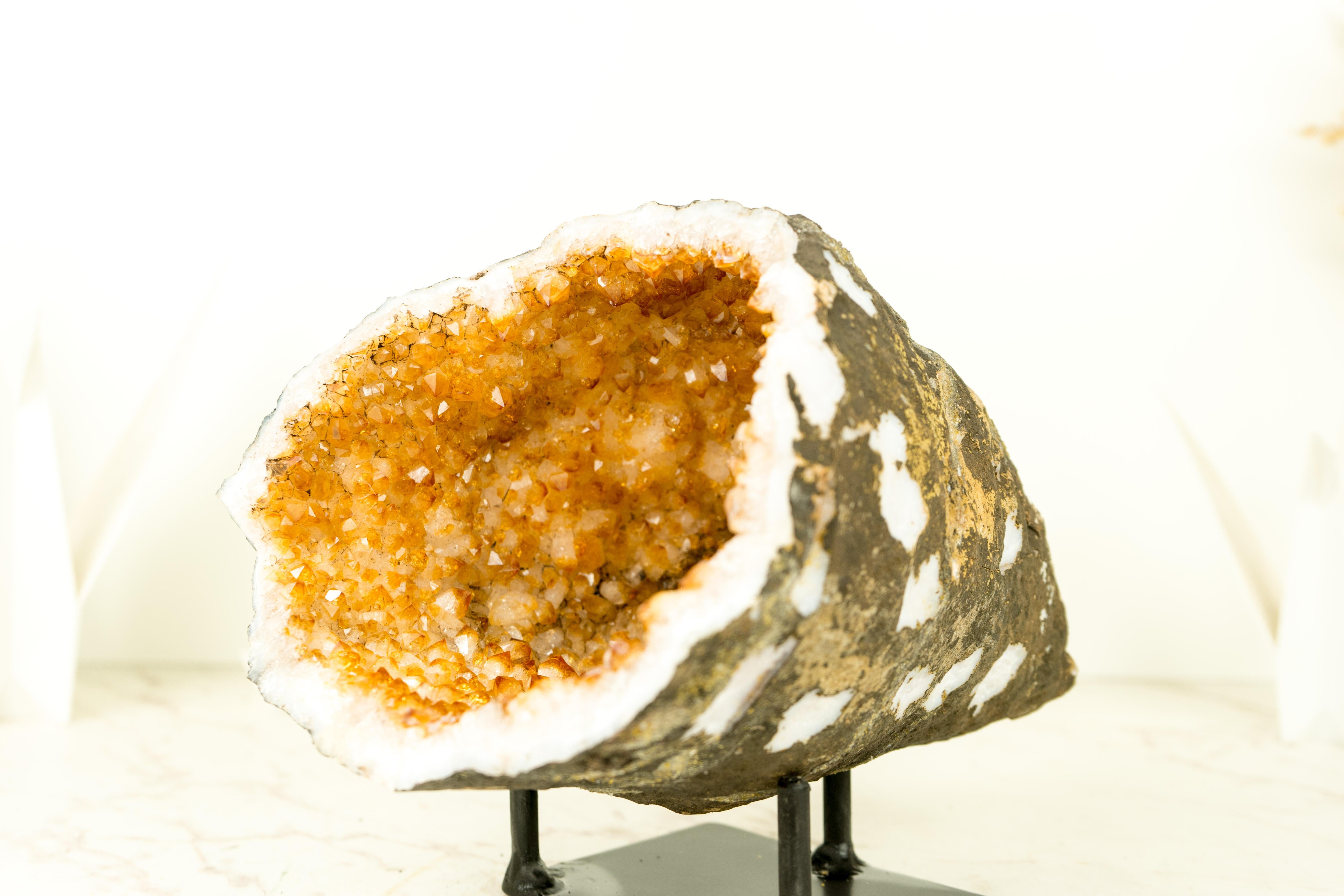 Contemporary Natural Citrine Geode Cave with Sparkly High-Grade Orange Citrine For Sale