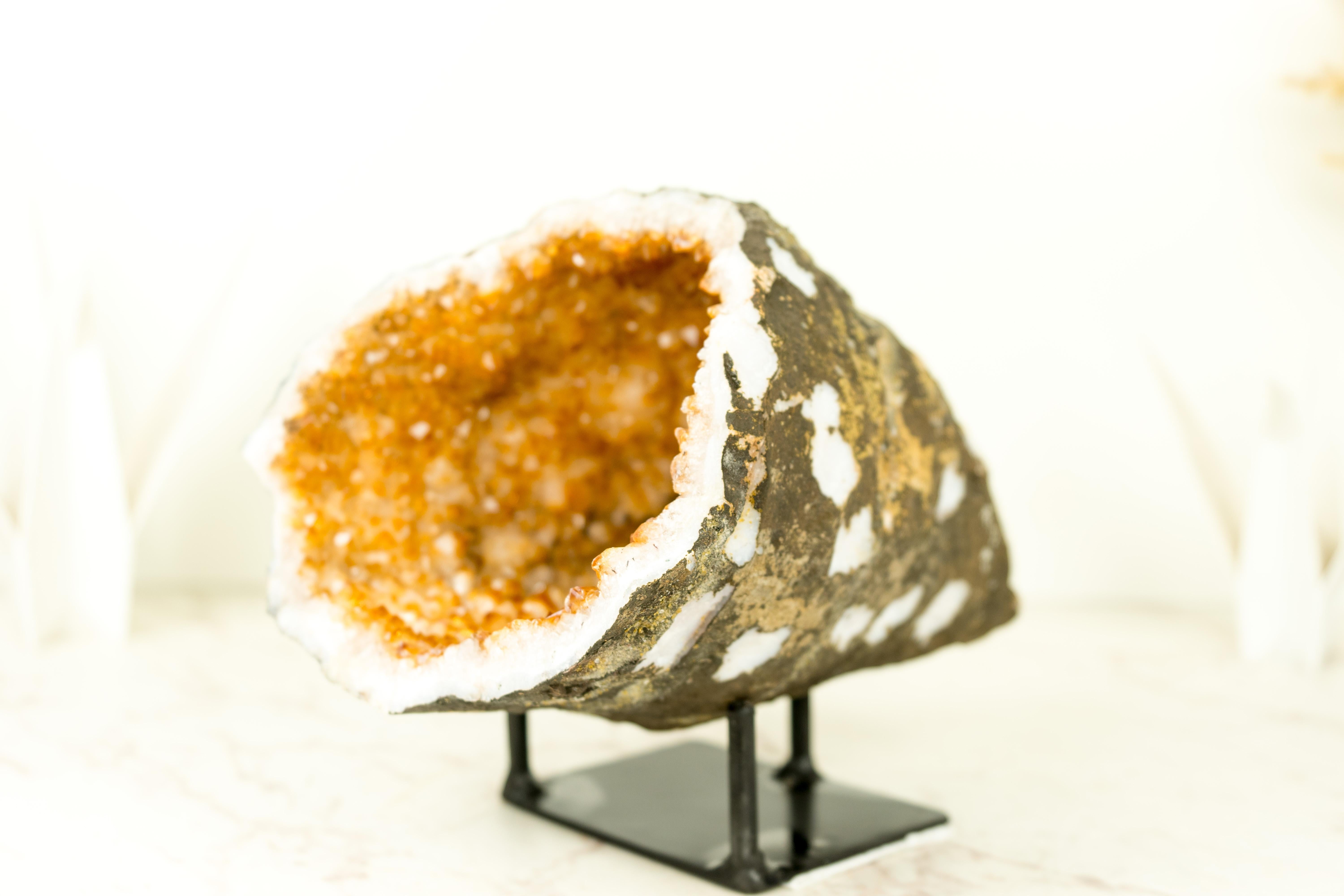 Agate Natural Citrine Geode Cave with Sparkly High-Grade Orange Citrine For Sale