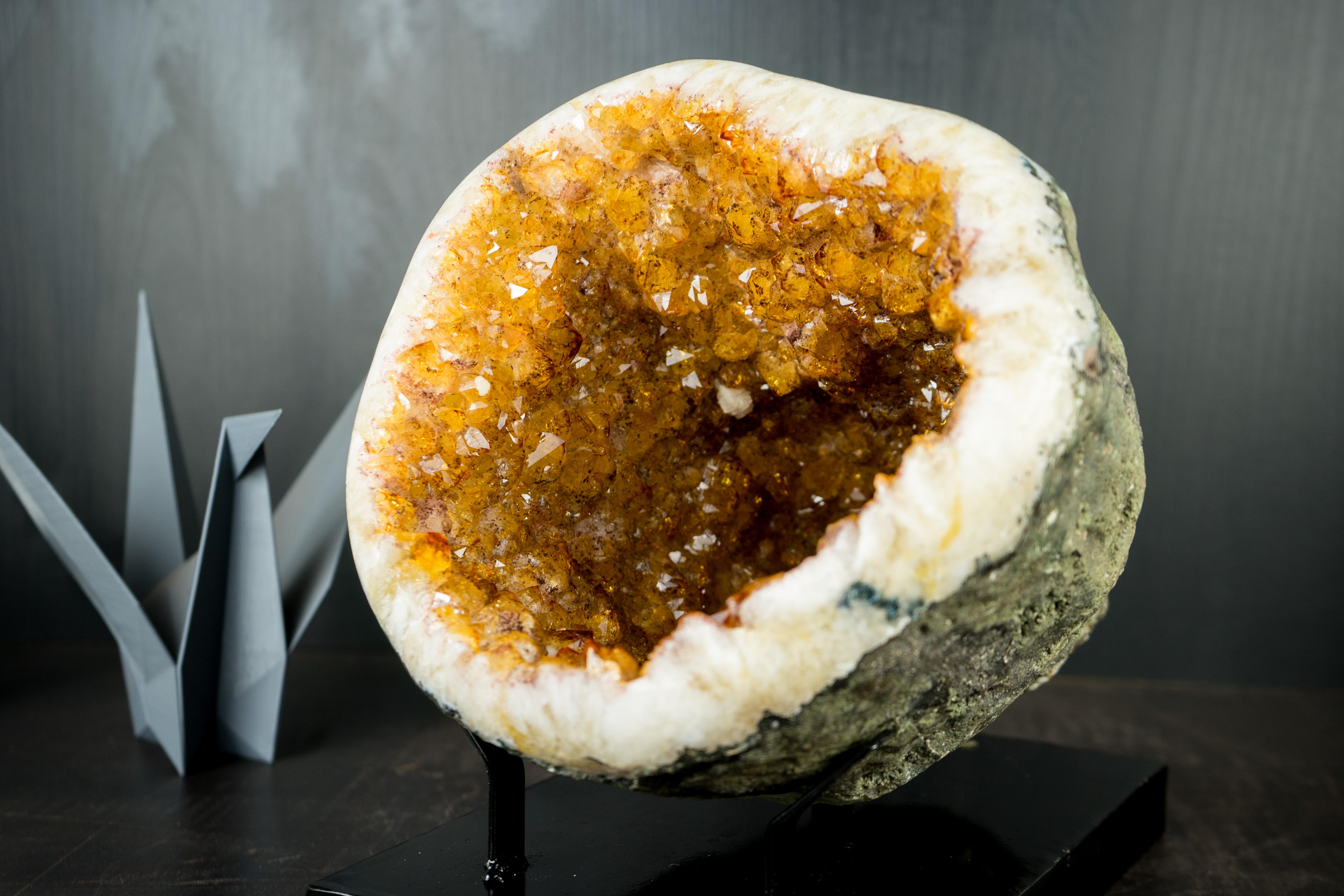 Natural Citrine Geode Cave with Sparkly Orange Citrine Druzy 4
