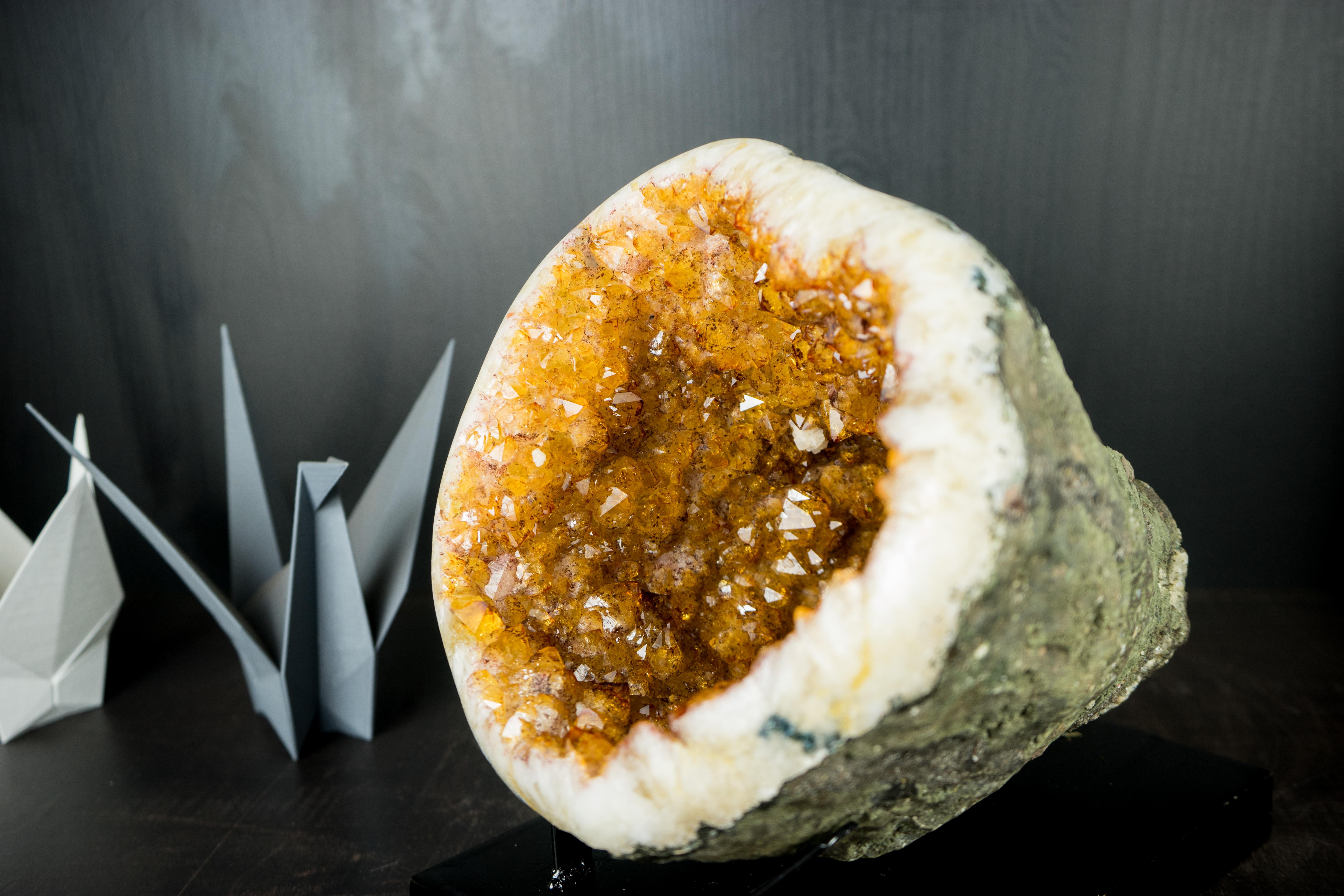 Natural Citrine Geode Cave with Sparkly Orange Citrine Druzy 5