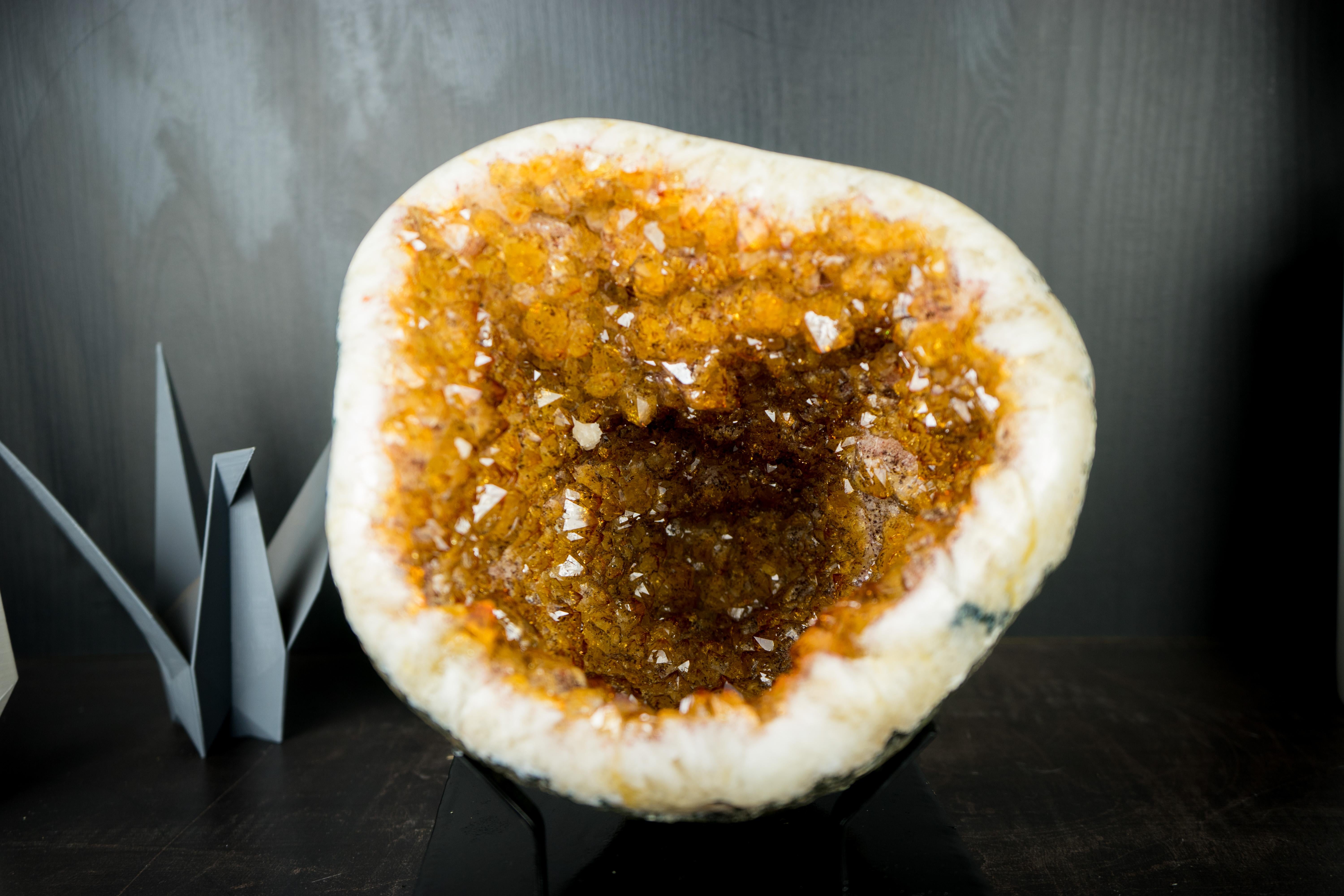 Natural Citrine Geode Cave with Sparkly Orange Citrine Druzy 1