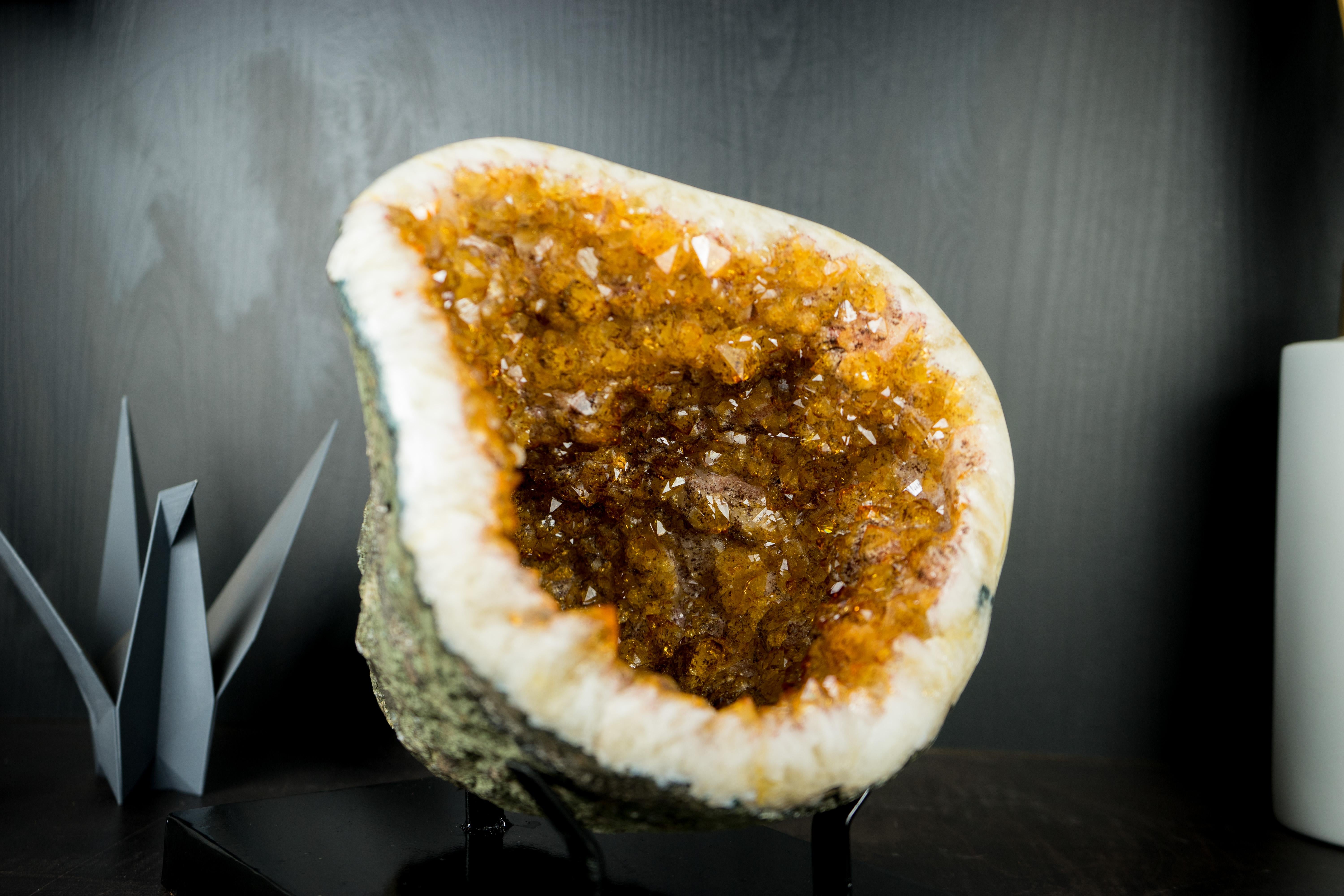 Natural Citrine Geode Cave with Sparkly Orange Citrine Druzy 2