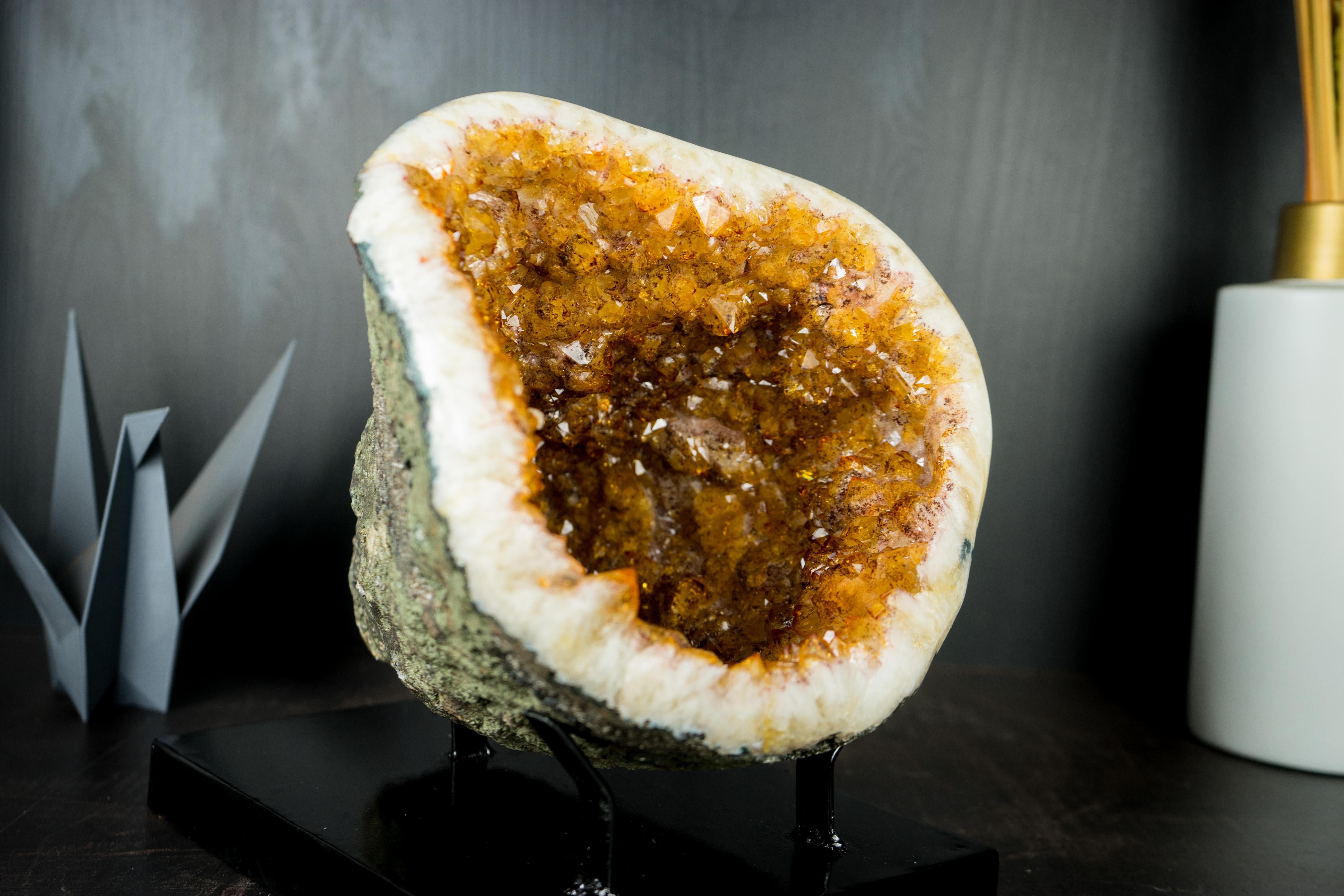 Natural Citrine Geode Cave with Sparkly Orange Citrine Druzy 3