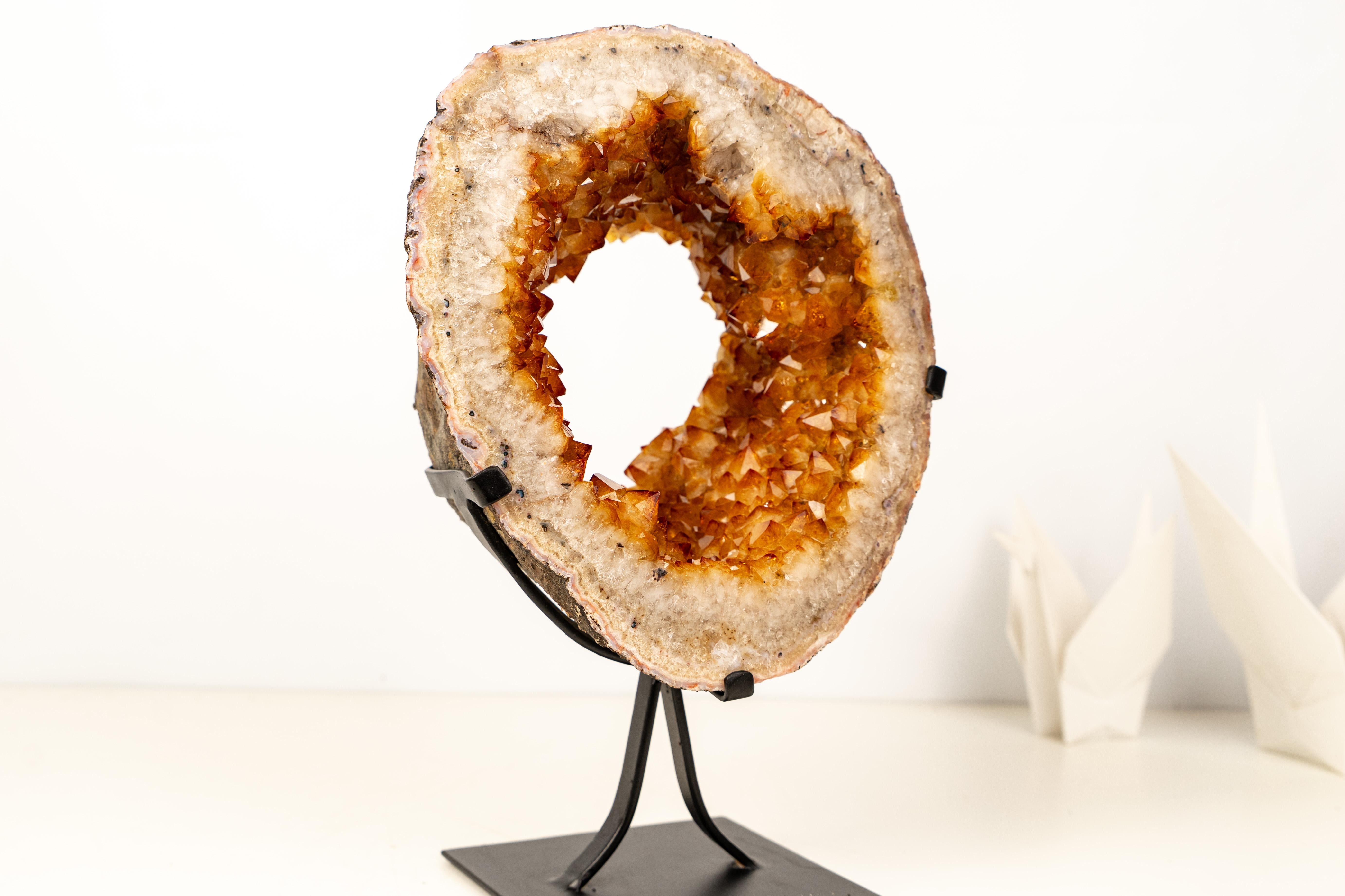 Natural Citrine Geode Portal Slice with Flower Stalactites in vendita 4