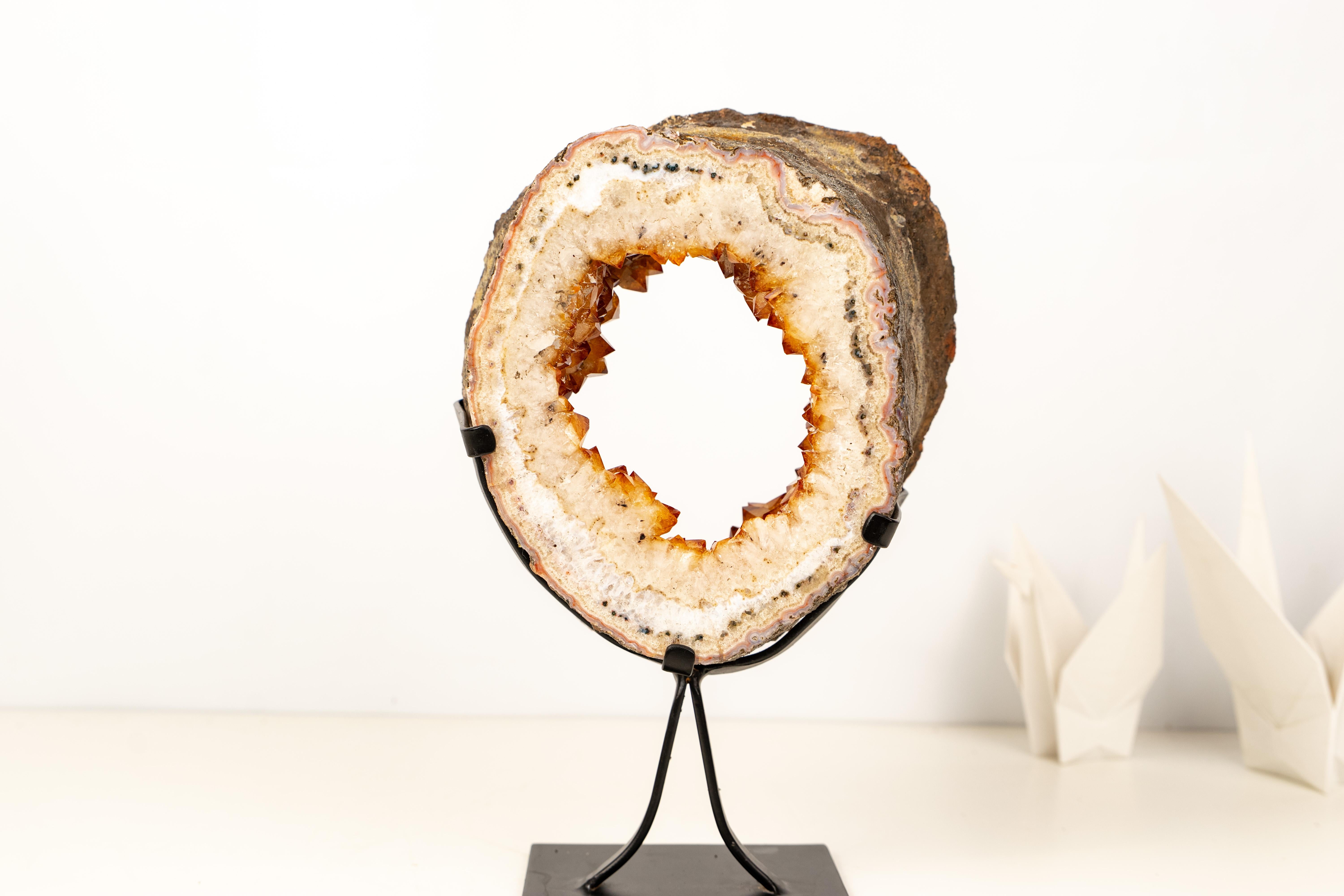 Natural Citrine Geode Portal Slice with Flower Stalactites in vendita 2