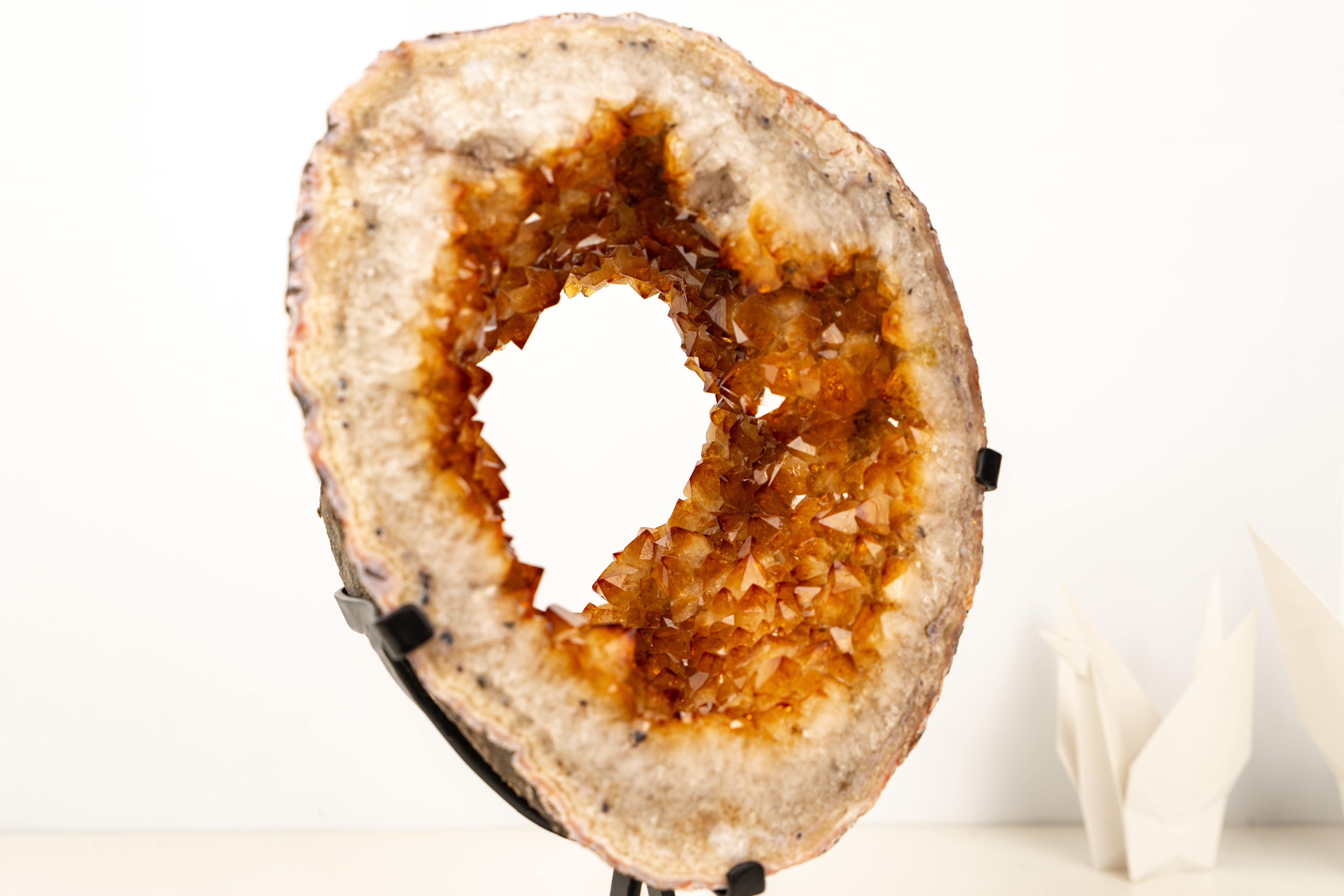 Natural Citrine Geode Portal Slice with Flower Stalactites in vendita 3