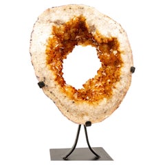 Natural Citrine Geode Portal Slice with Flower Stalactites