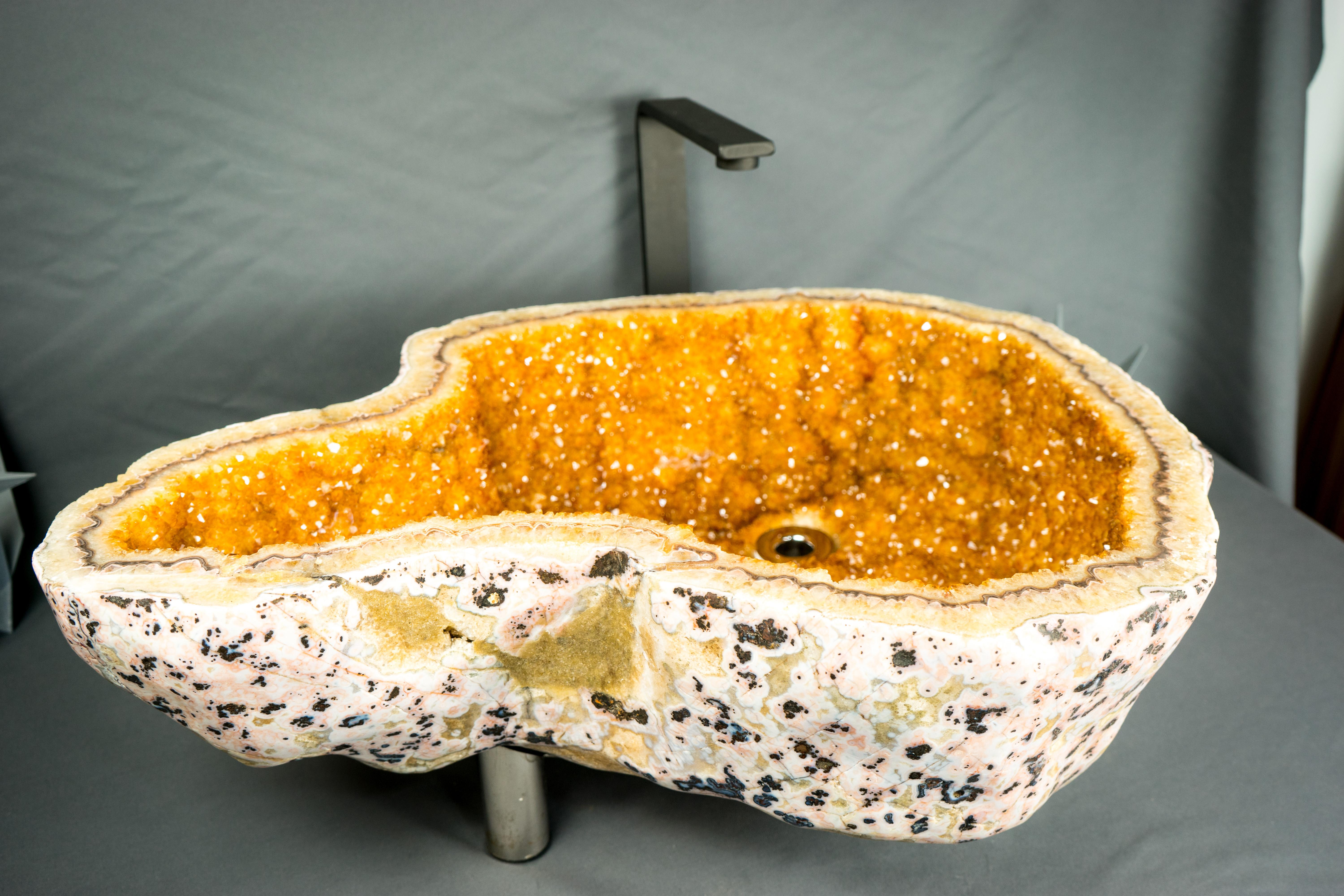 Fregadero de Geoda de Citrino Natural con Cristales de Druzy, Lavabo, Fregadero de Piedra de Lujo en venta 7