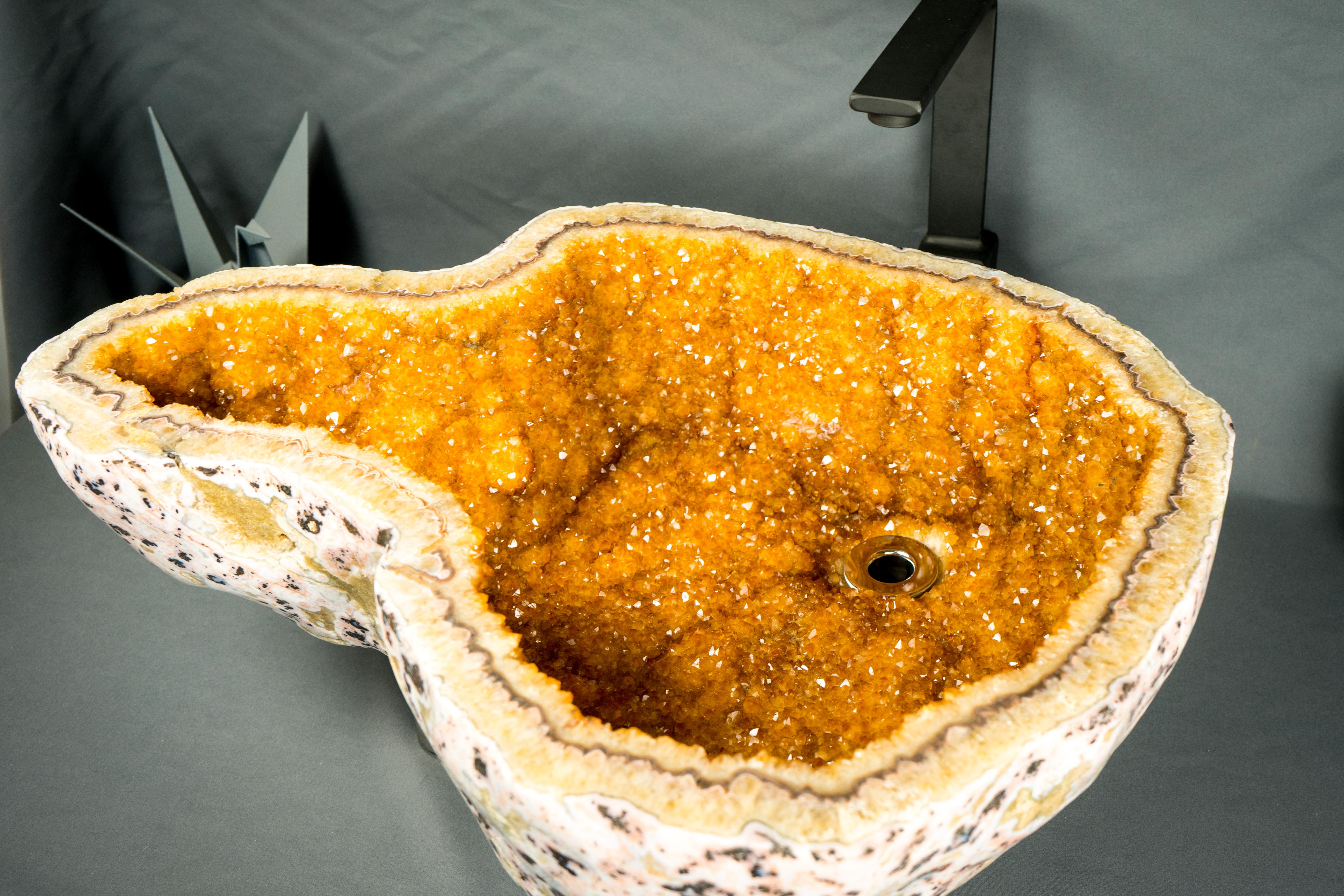 Fregadero de Geoda de Citrino Natural con Cristales de Druzy, Lavabo, Fregadero de Piedra de Lujo en Nuevo estado para la venta en Ametista Do Sul, BR