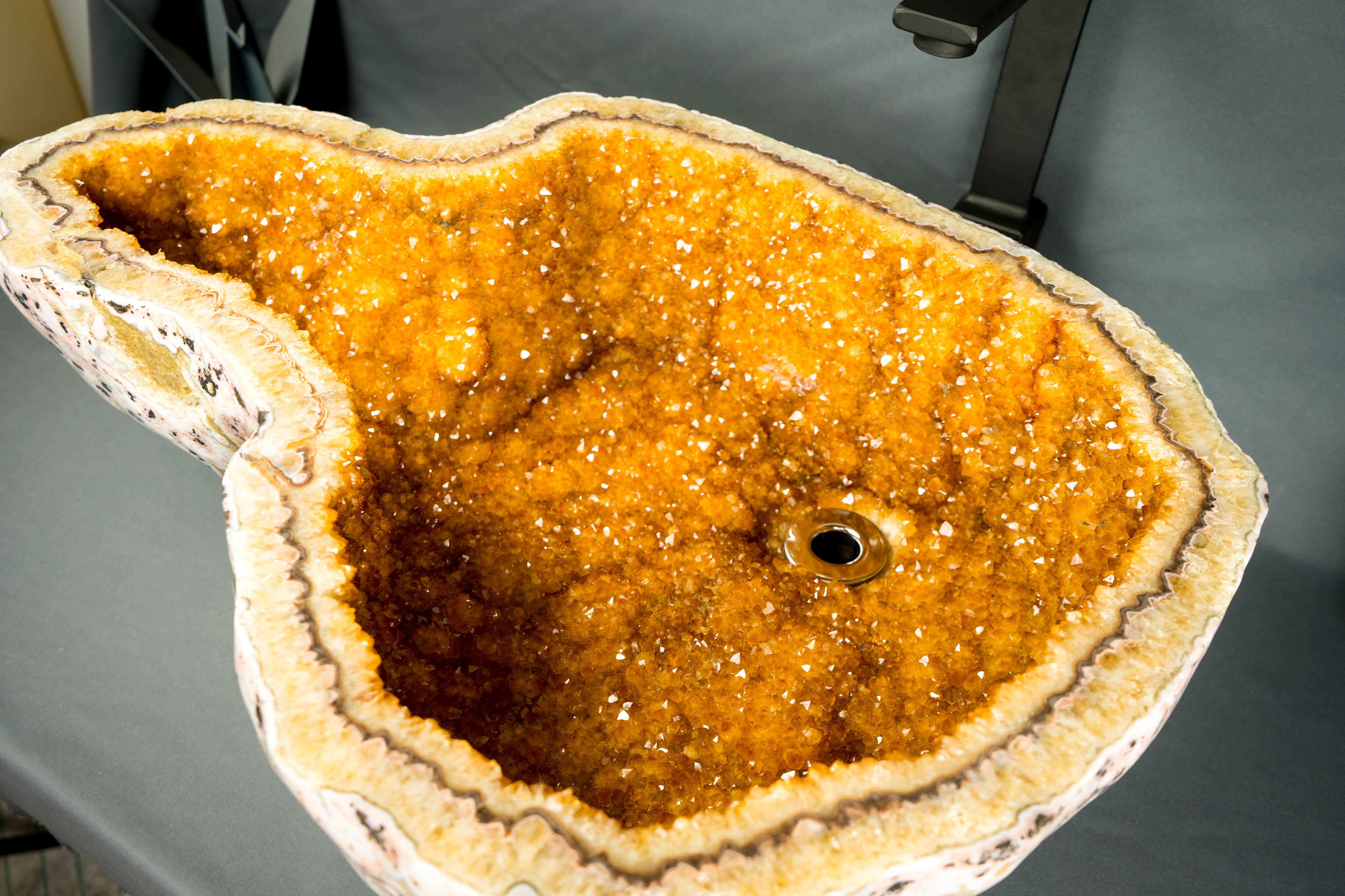 Fregadero de Geoda de Citrino Natural con Cristales de Druzy, Lavabo, Fregadero de Piedra de Lujo en venta 4