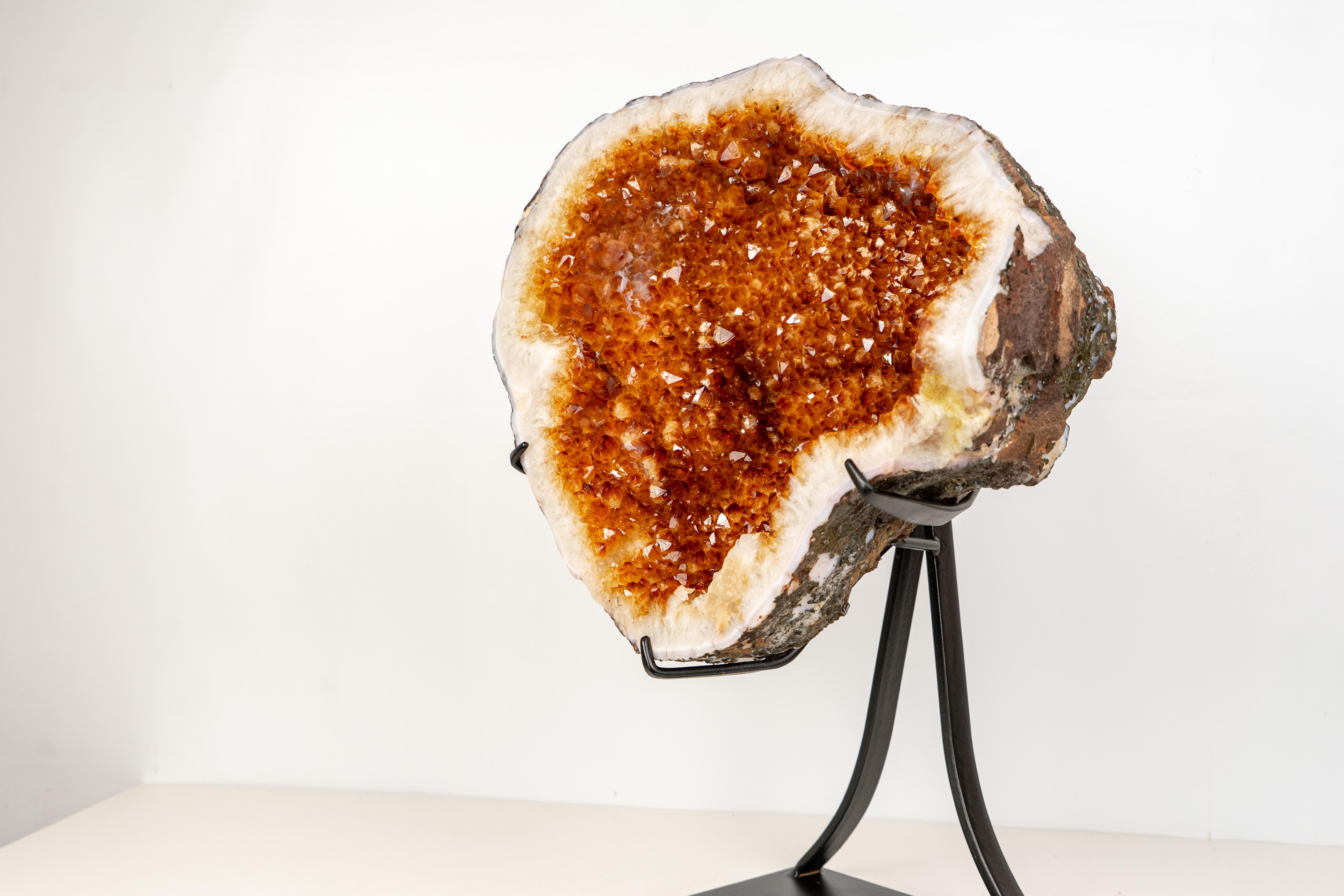 Natural Citrine Geode with Madeira Orange Crystals on a Custom-Made Stand For Sale 5