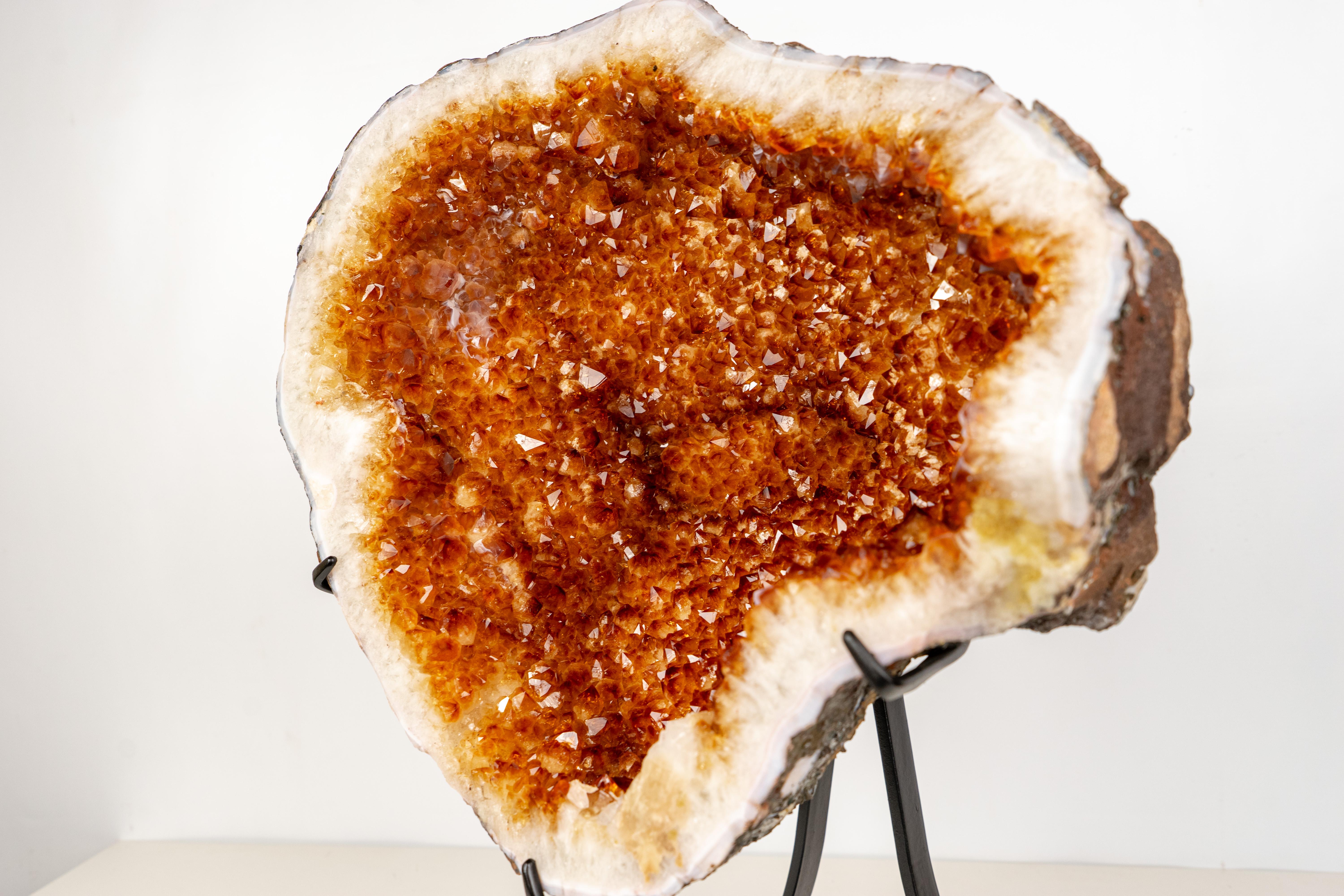 Natural Citrine Geode with Madeira Orange Crystals on a Custom-Made Stand For Sale 6
