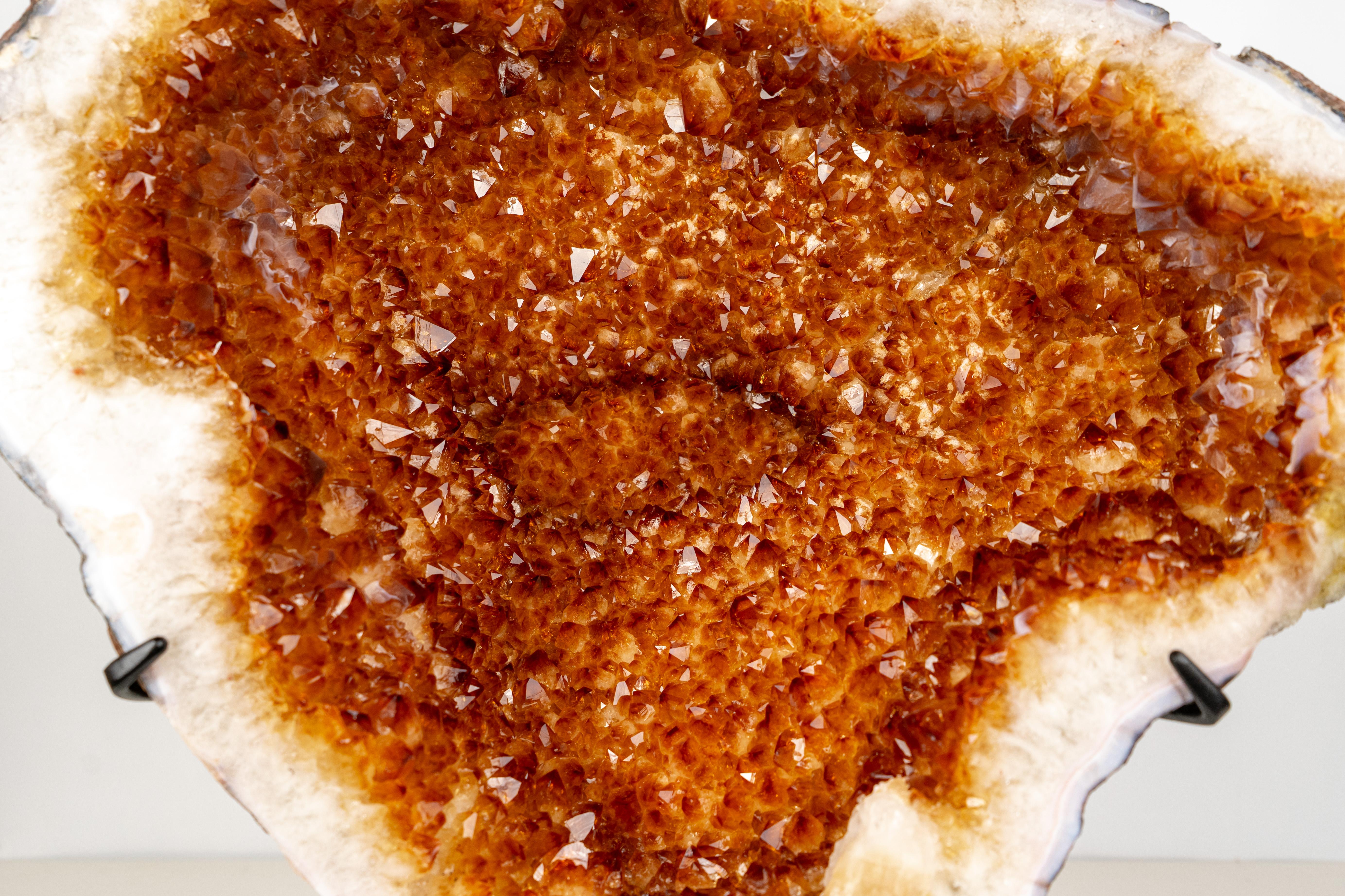 Natural Citrine Geode with Madeira Orange Crystals on a Custom-Made Stand In New Condition For Sale In Ametista Do Sul, BR