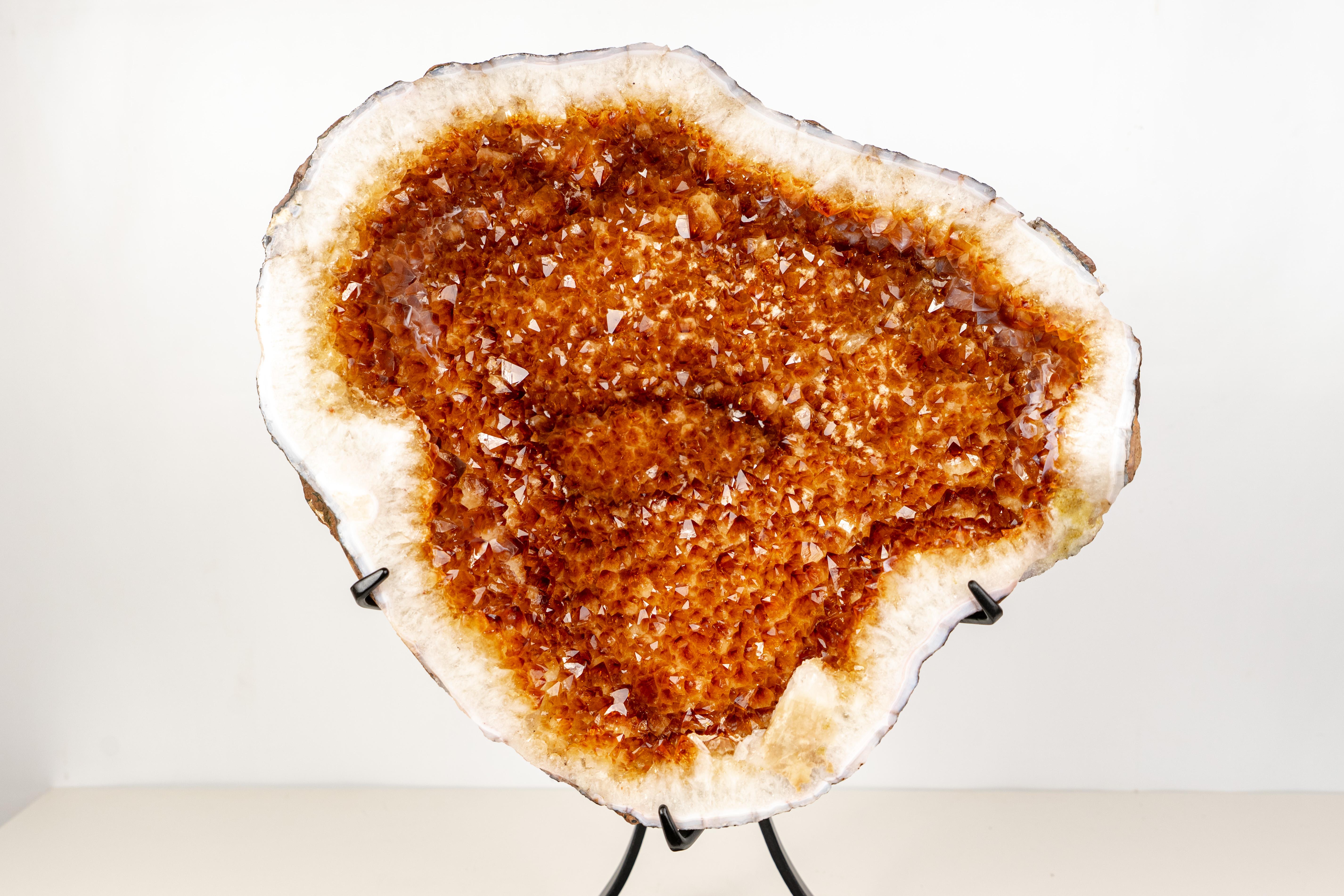 Natural Citrine Geode with Madeira Orange Crystals on a Custom-Made Stand For Sale 1