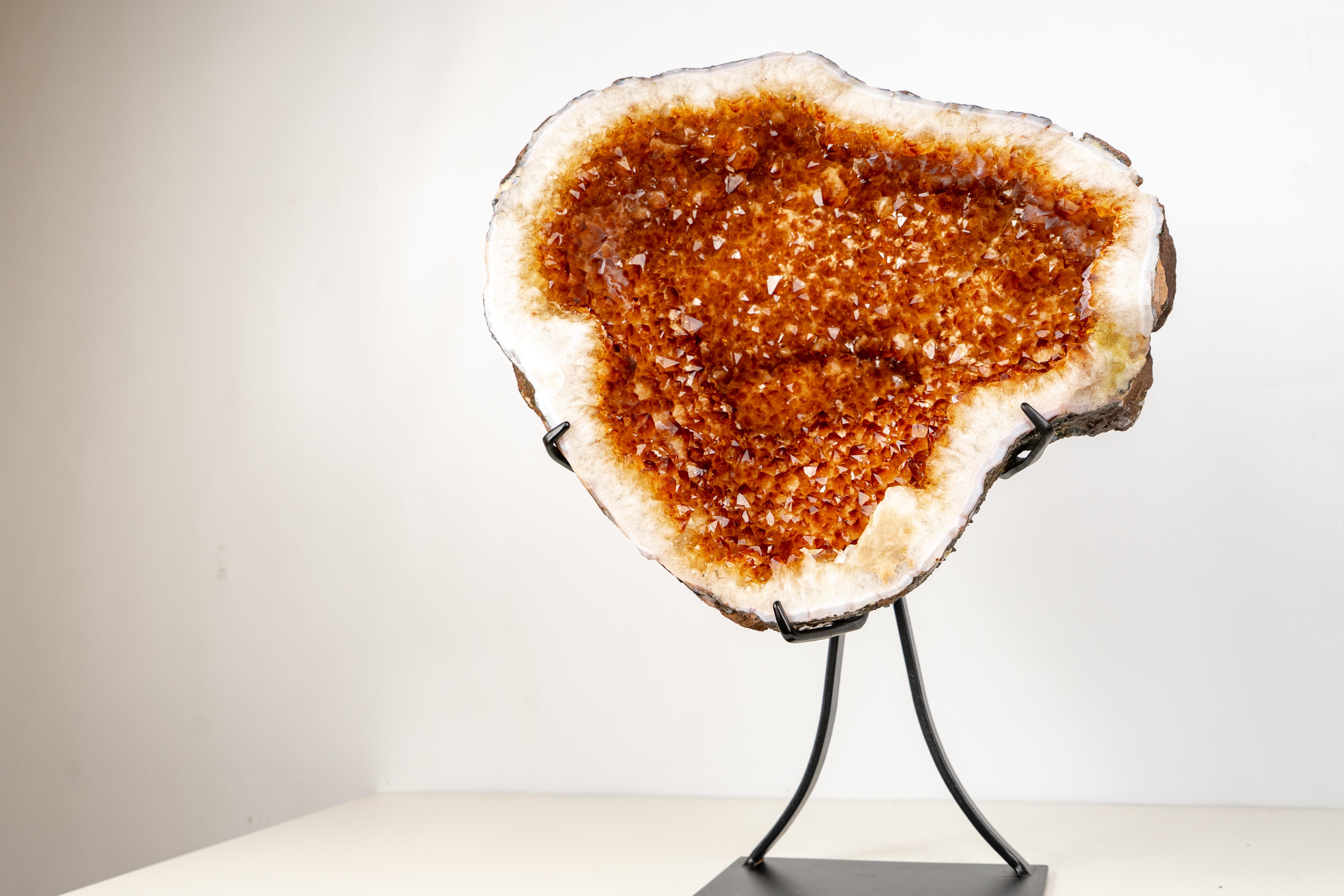 Natural Citrine Geode with Madeira Orange Crystals on a Custom-Made Stand For Sale 2