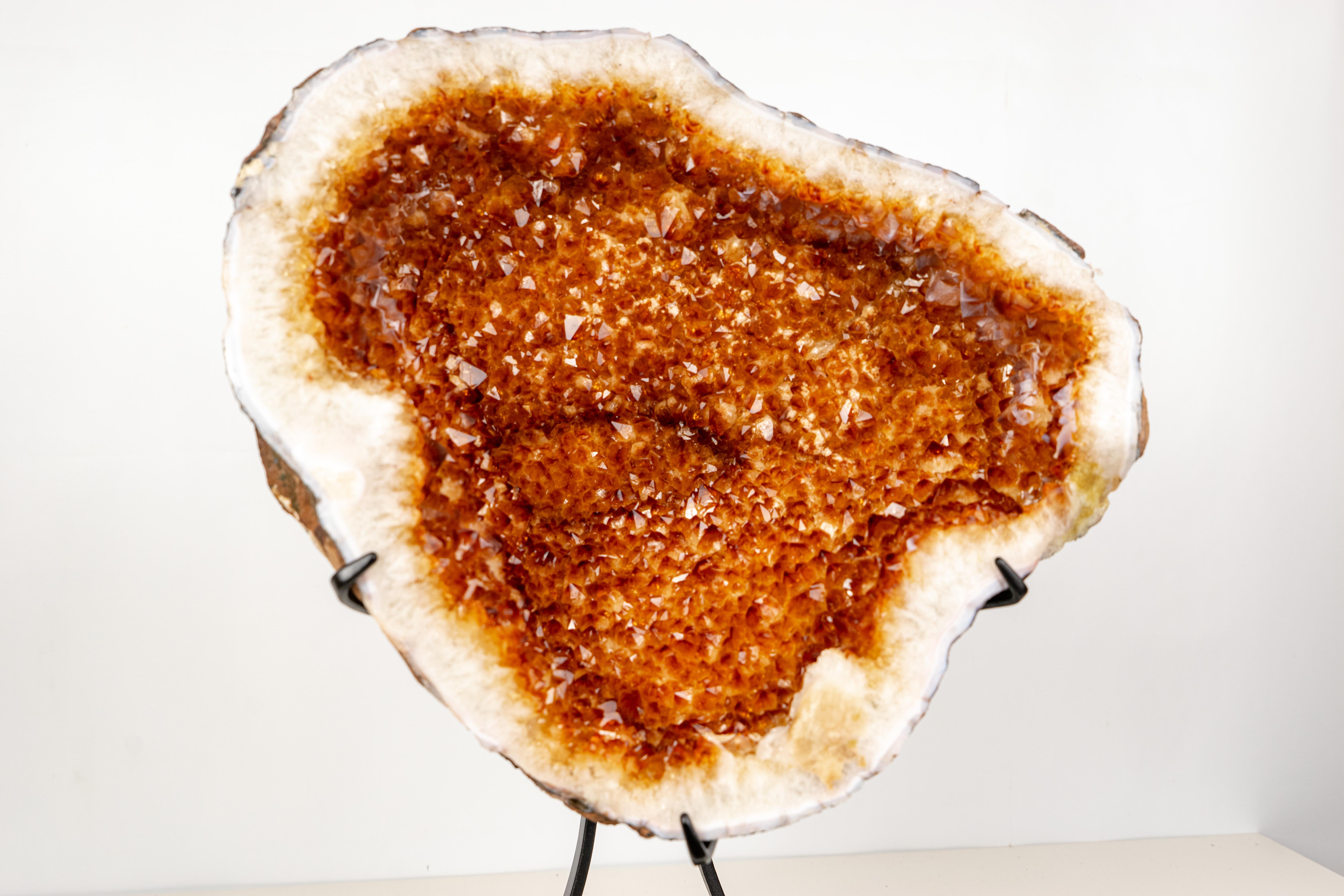 Natural Citrine Geode with Madeira Orange Crystals on a Custom-Made Stand For Sale 3