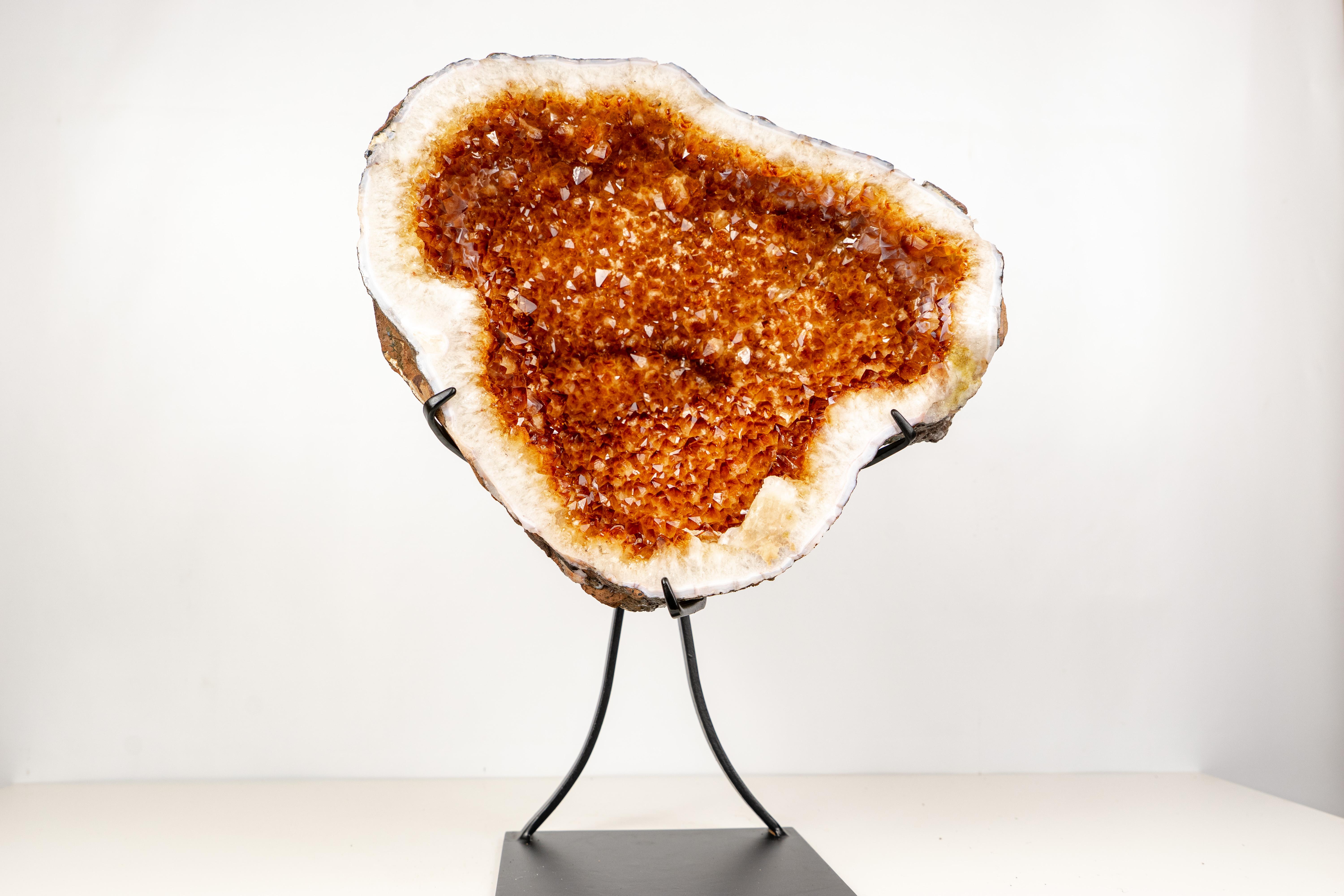 Natural Citrine Geode with Madeira Orange Crystals on a Custom-Made Stand For Sale 4