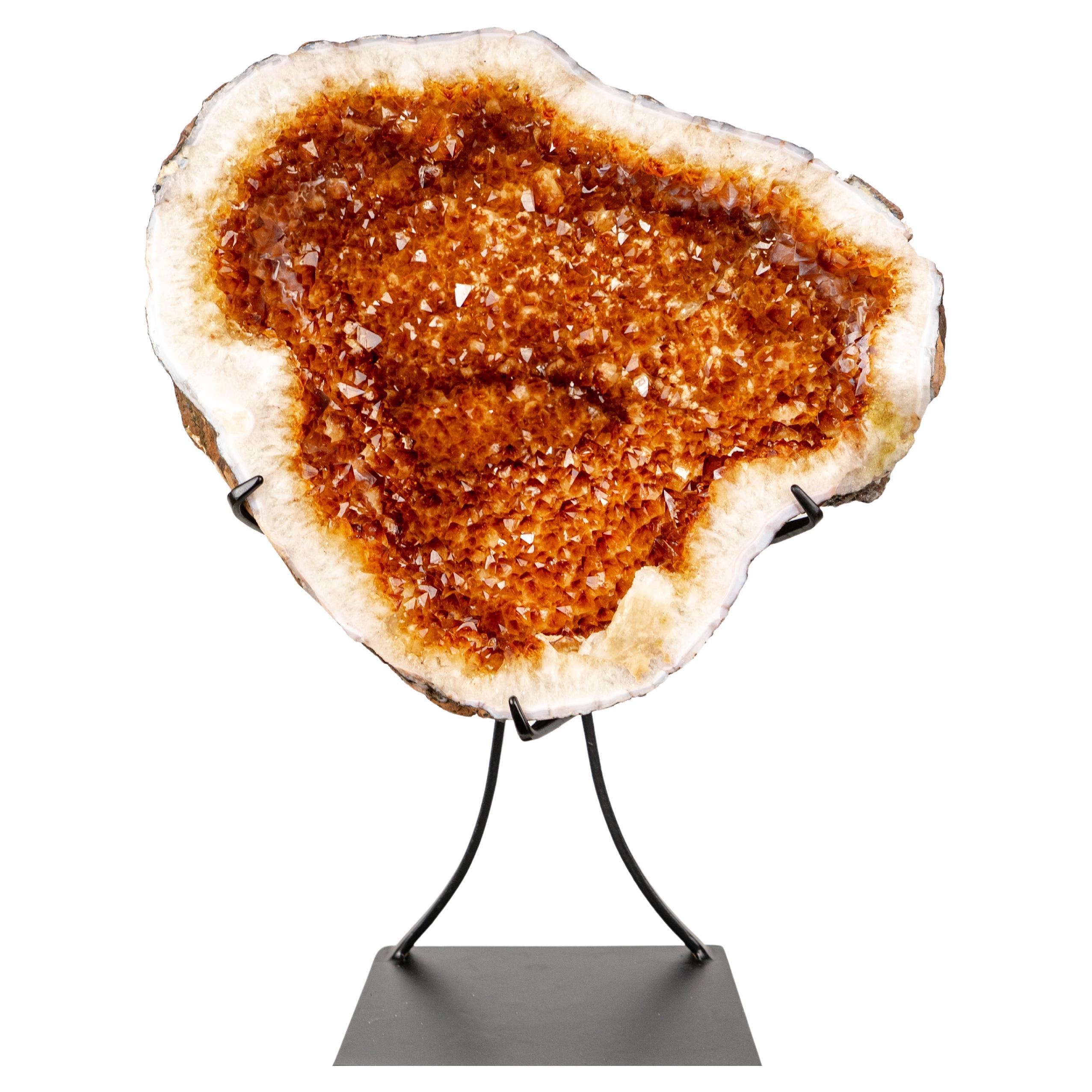 Natural Citrine Geode with Madeira Orange Crystals on a Custom-Made Stand For Sale
