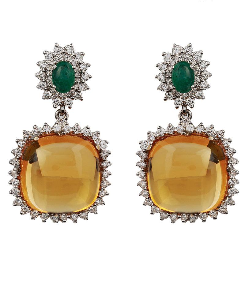 Boucles d'oreilles en or 18K Citrine Naturelle Neuf - En vente à jaipur, IN