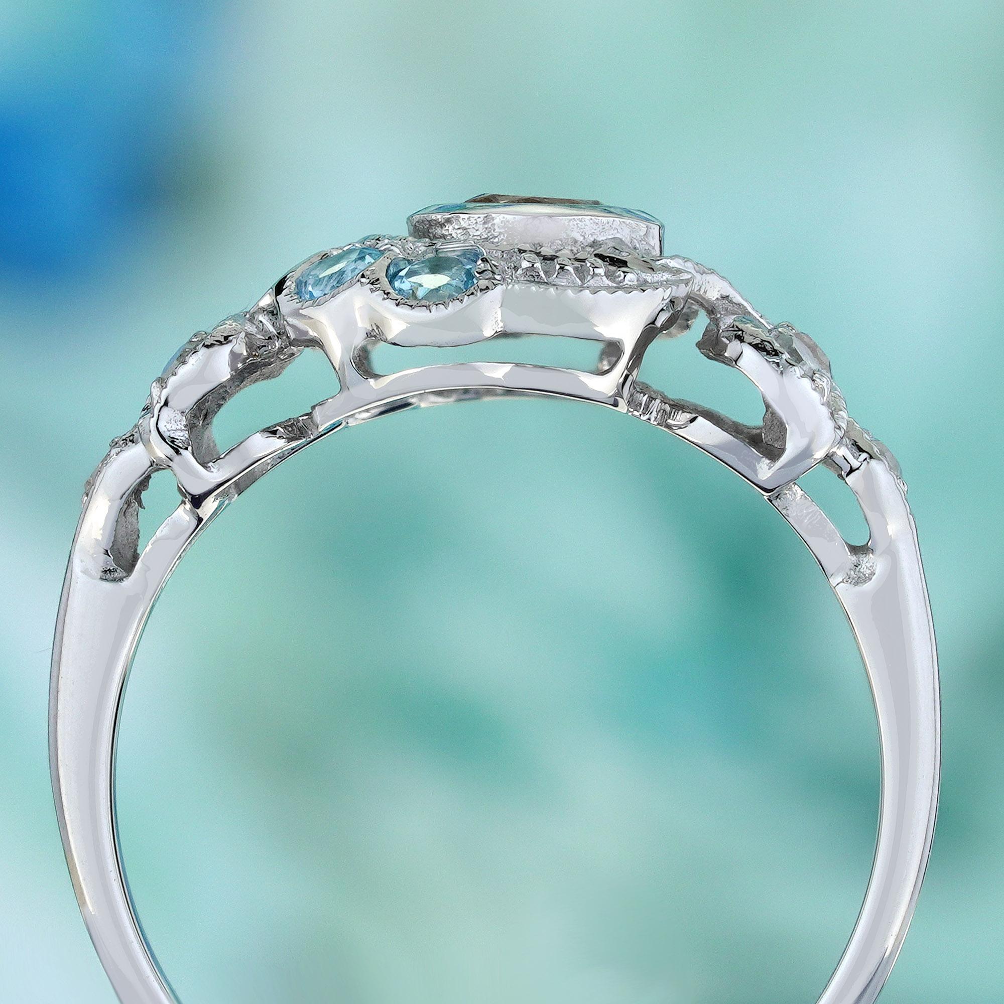 Natürlicher natürlicher Citrin London Blauer Topas Diamantring aus massivem 9K Weißgold im Zustand „Neu“ im Angebot in Bangkok, TH