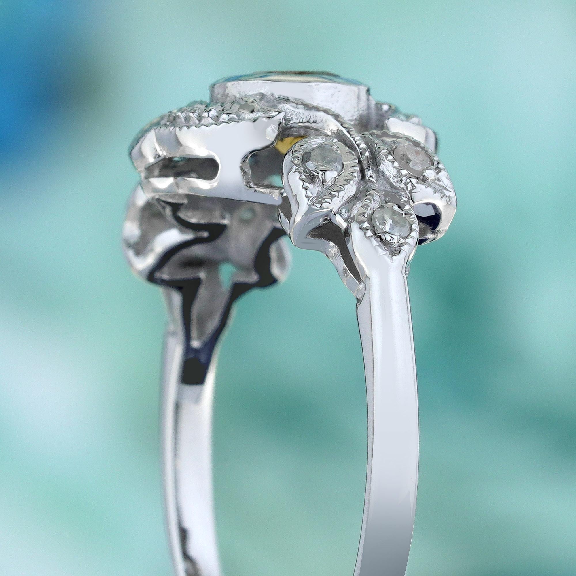 Natürlicher natürlicher Citrin London Blauer Topas Diamantring aus massivem 9K Weißgold Damen im Angebot