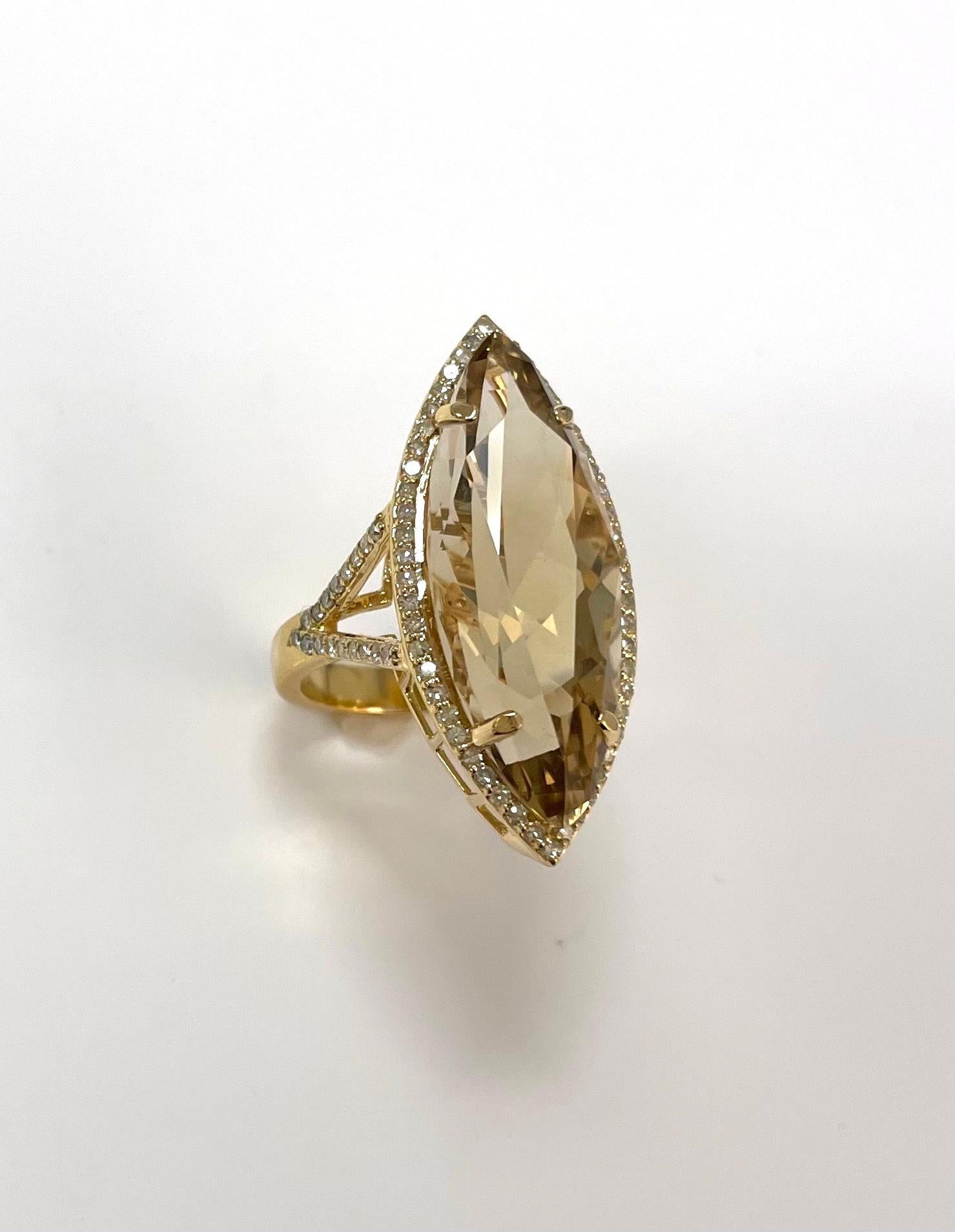 Artisan Bague Nature Citrine Marquise 16 Carats avec Diamants Paradizia en vente