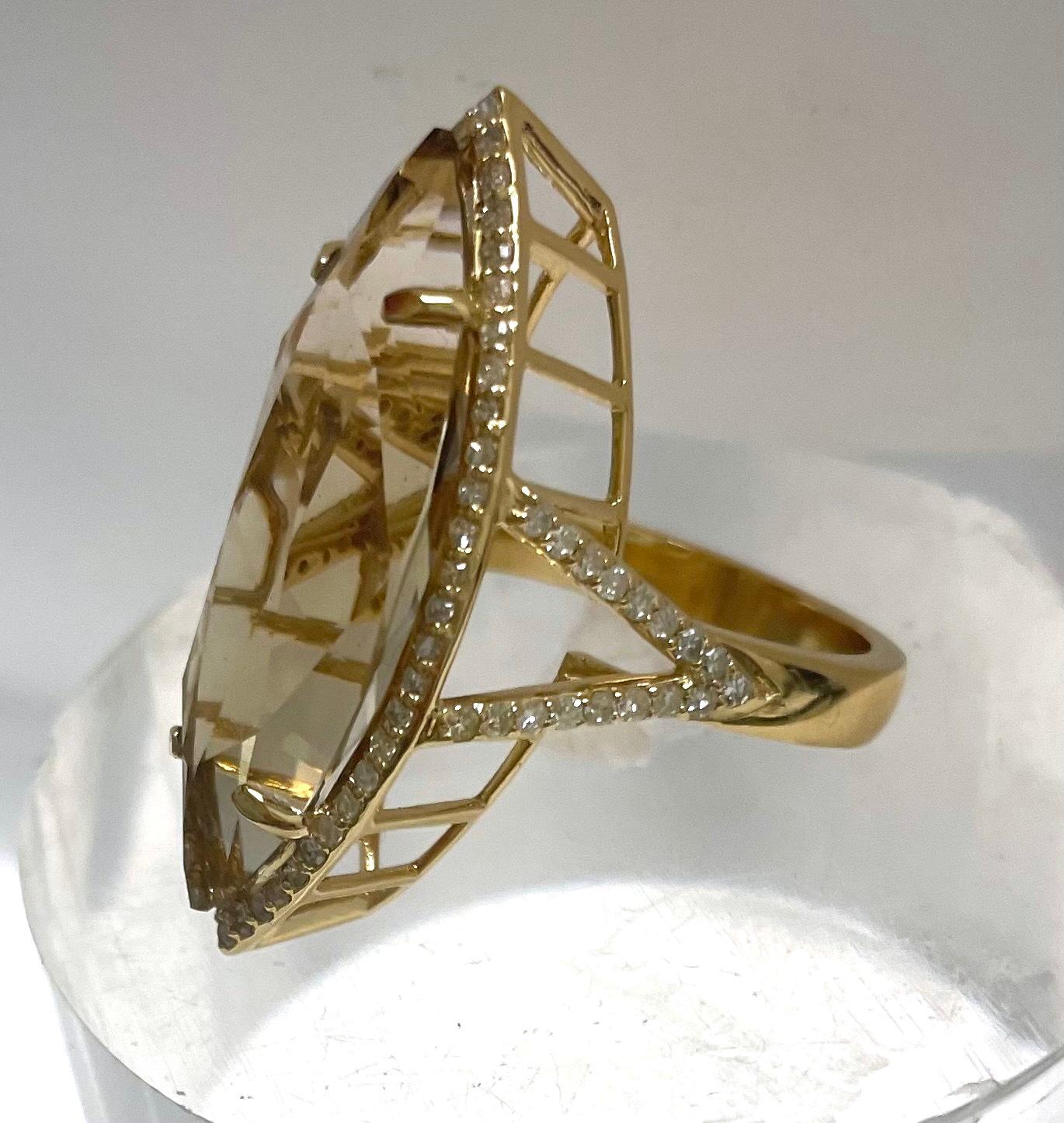 Bague Nature Citrine Marquise 16 Carats avec Diamants Paradizia en vente 1